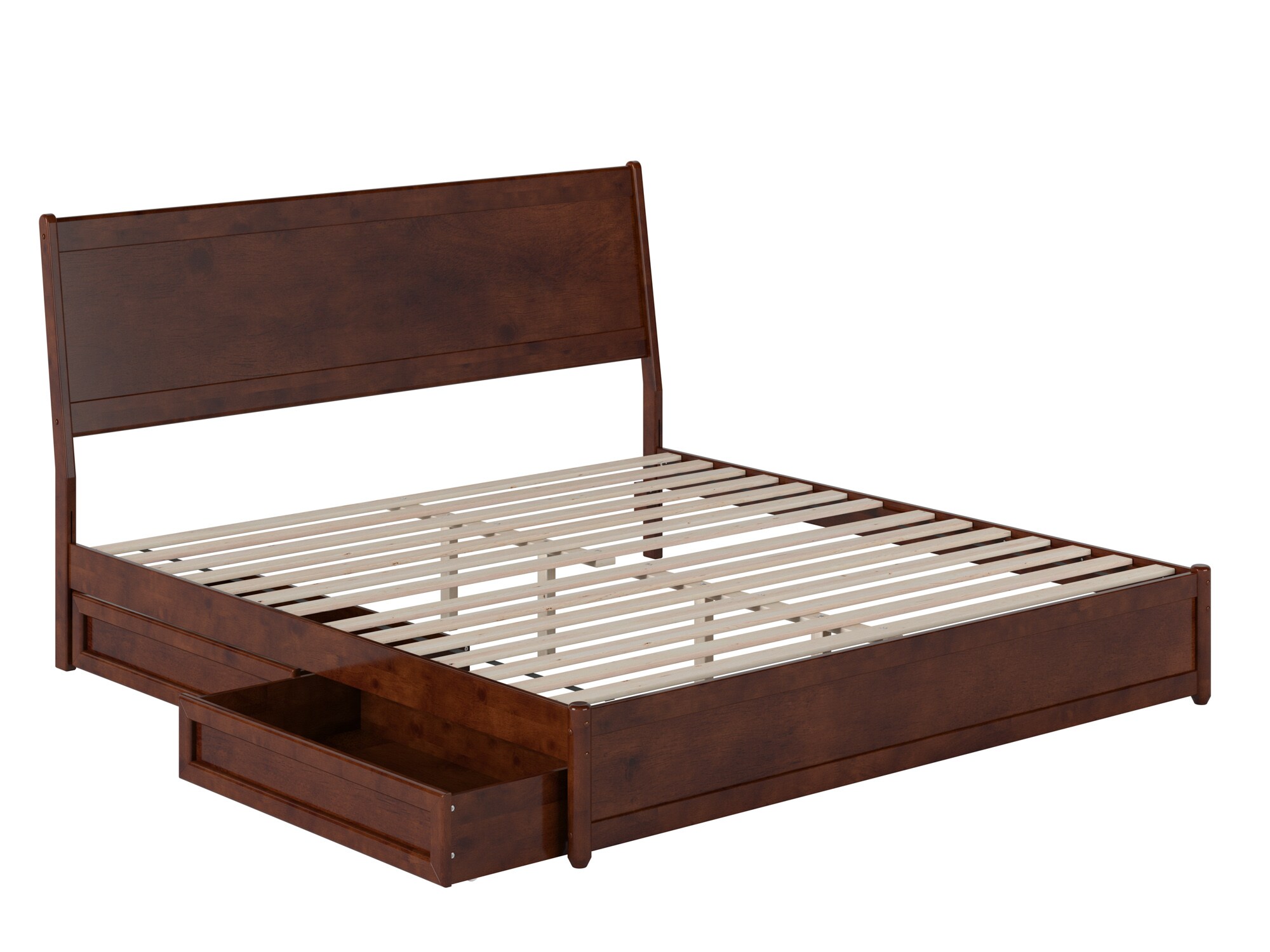 Casanova Dark Walnut King Wood Platform Bed with Storage Drawers