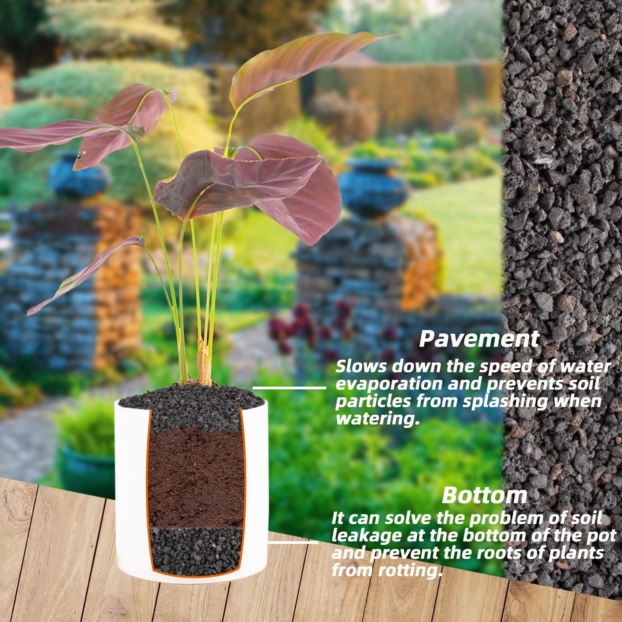 Etokfoks  Black Lava Rock 18 lb Porous Drainage for Bonsai Cacti Succulents Landscaping Fire Pit Aquarium 1 Pack