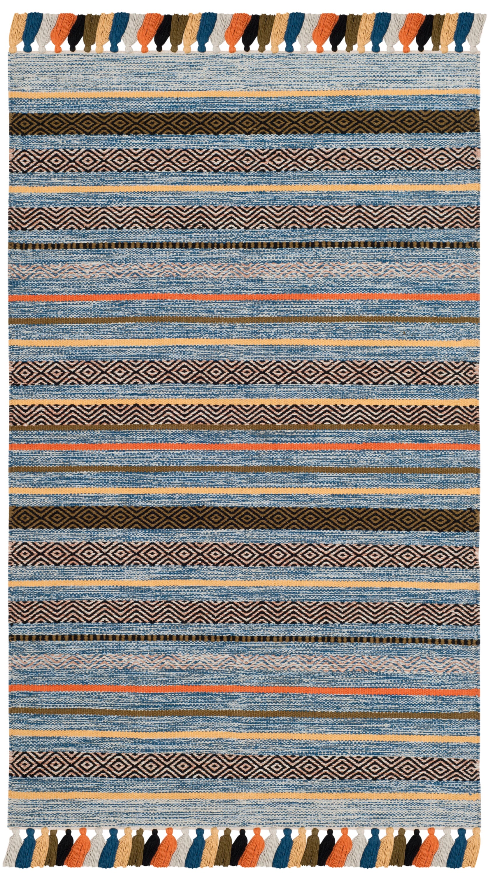 Coastal Breeze Blue Stripe Handwoven Cotton Area Rug 8' x 10'
