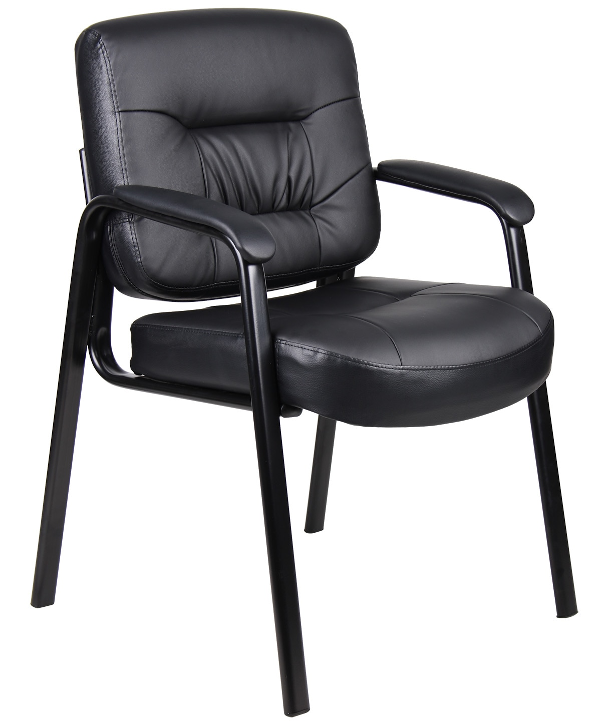 Elegant Black LeatherPlus Guest Chair with Steel Frame and Fixed Arms