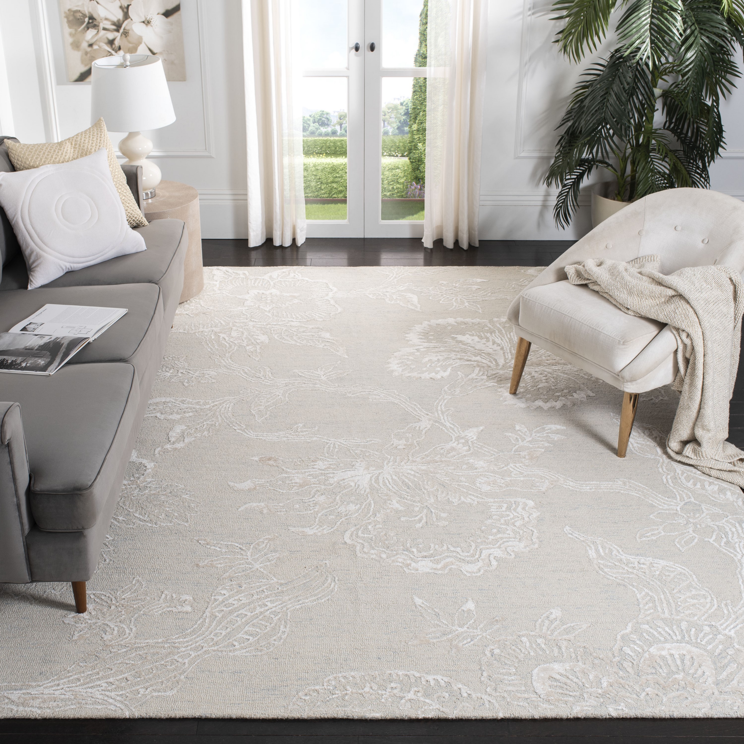 Light Blue Hand-Tufted Wool and Viscose 8' x 10' Area Rug