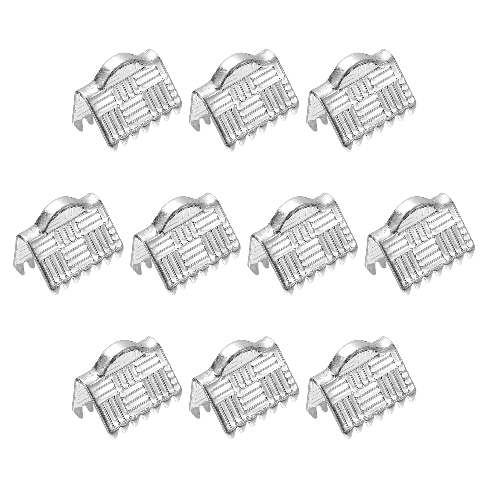 Unique Bargains 200pcs Ribbon End Crimp Clamps 8mm Stripe Texture Pinch Cord End Clasps for DIY Bracelet Making Silver White #S25120901UX3300