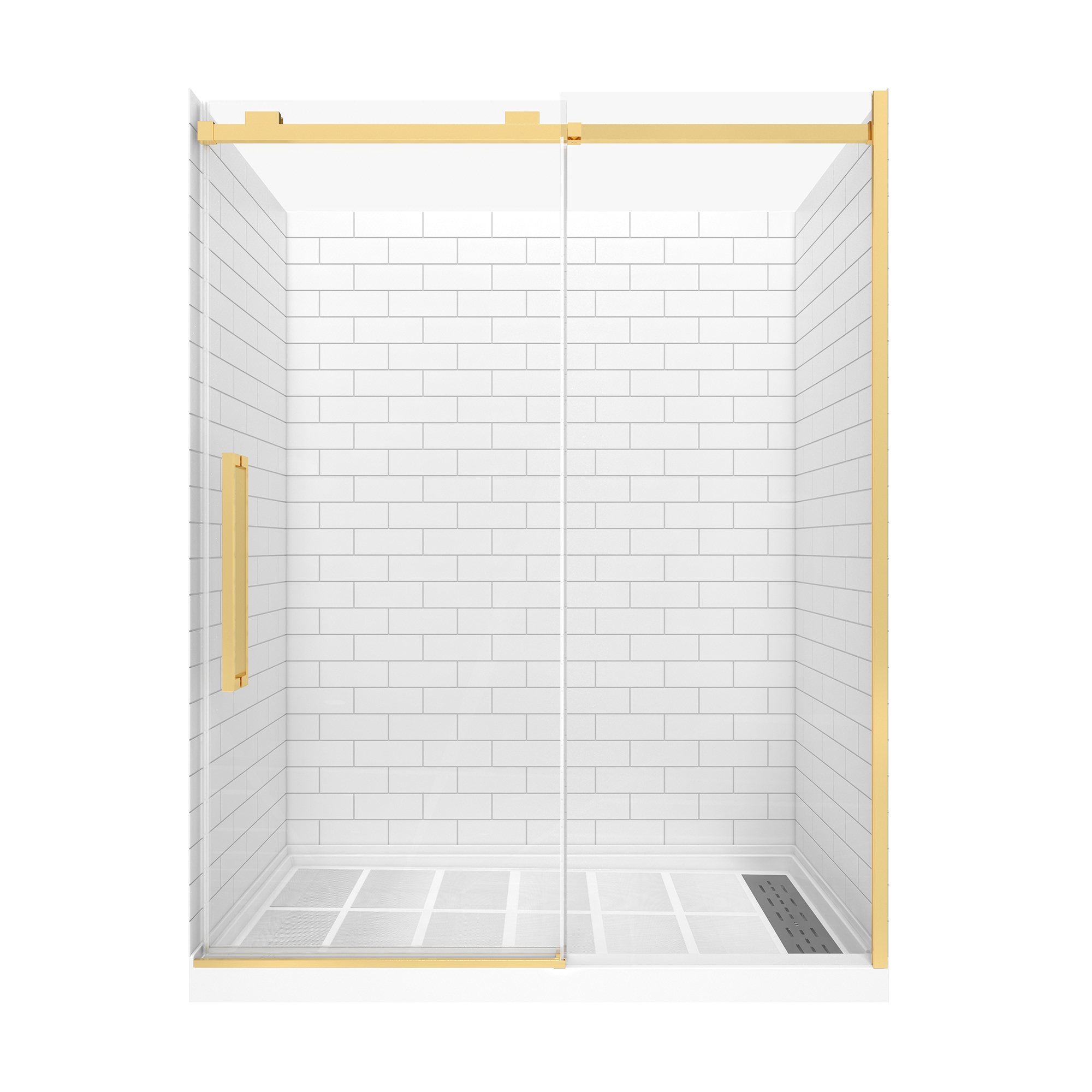 CASAINC CABR1301BG12R15 3 -Piece 32-in W x 60-in L x 80-in H Rectangle One-piece shower kit ( Base, Wall, Door Drain and