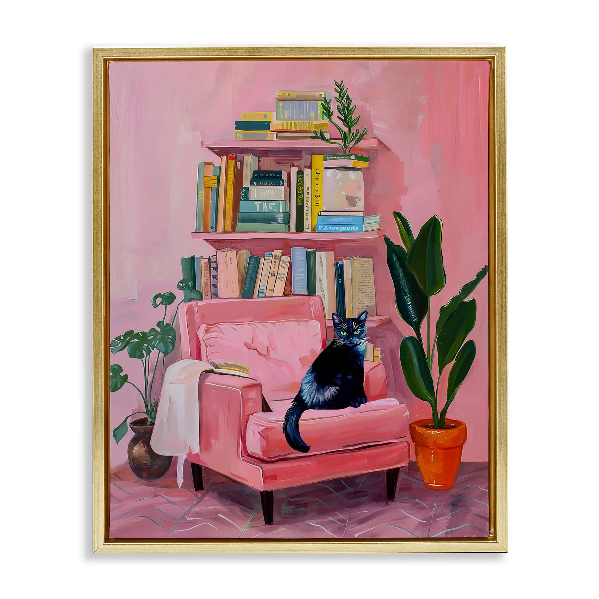 Stupell Industries BT-086-FFG-16X20 Calm and Cozy Pink Interior Gold Framed Floater Canvas Wall Art By Lil' Rue 17 x 21