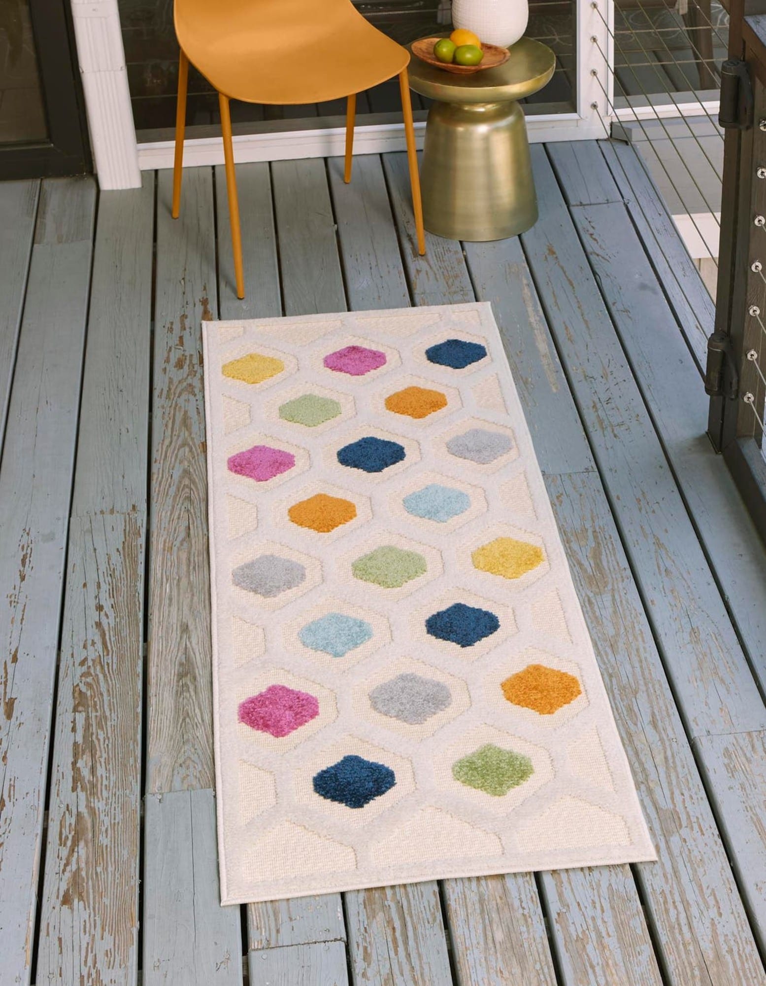 Unique Loom 3171032 Aruba Outdoor 2 x 10 (ft) Loomed Polypropylene Blue Rectangular Indoor/Outdoor Chevron Runner rug
