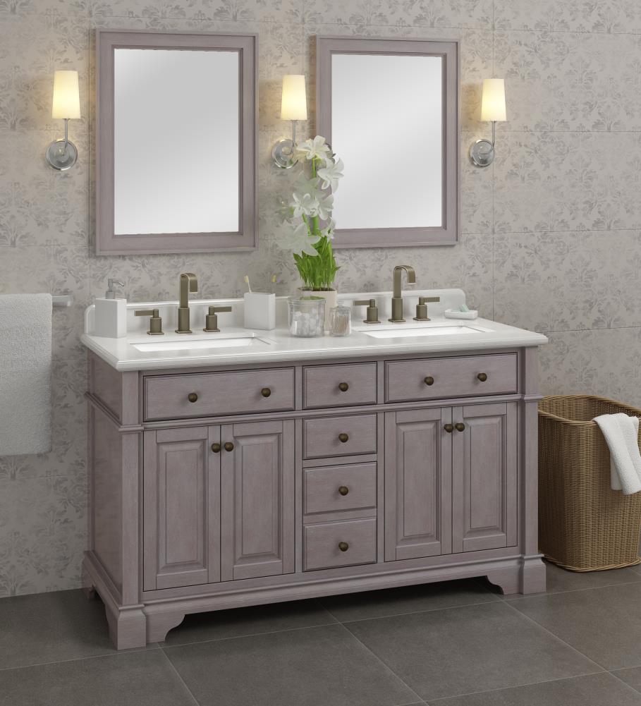 Casanova 60 In Gray Undermount Double Sink Bathroom Vanity With Ariston Quartz Top In The Bathroom Vanities With Tops Department At Lowescom