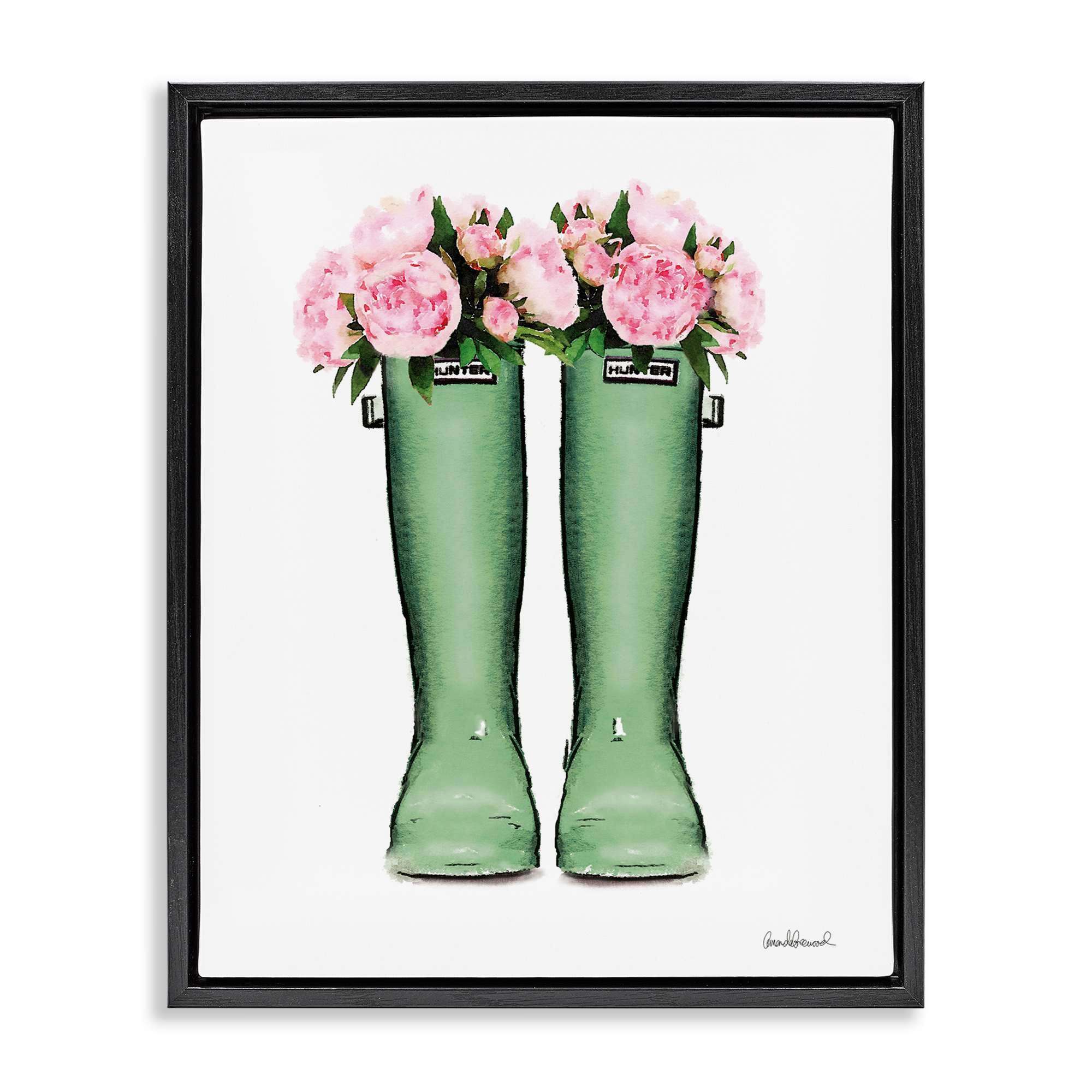 Stupell Industries BS-566-FFB-16X20 Country Boots with Peonies Black Framed Floater Canvas Wall Art By Amanda Greenwood 17 x 21