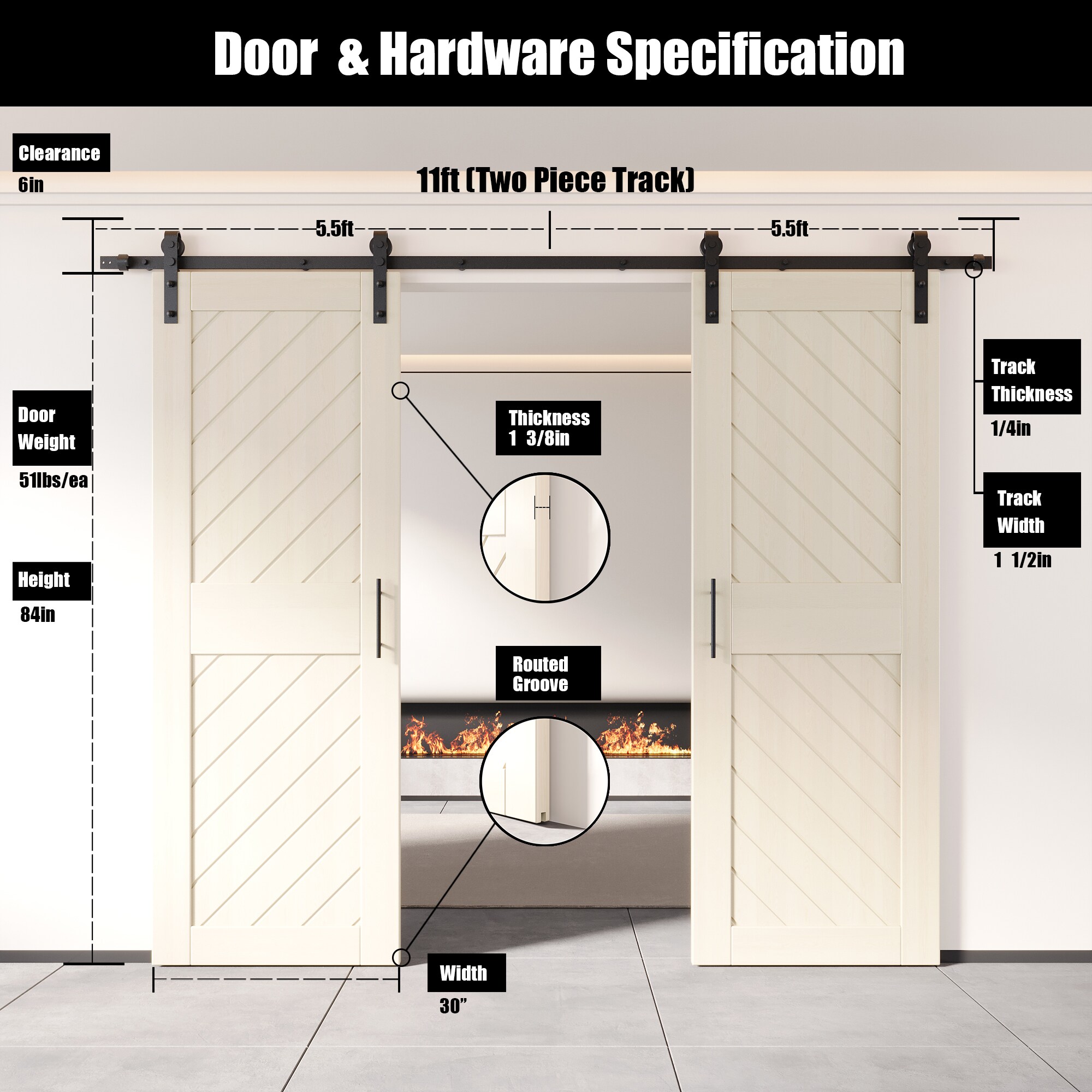 HOMACER YT2H132C-XT1-3084-TG Barn-Doors - View #2