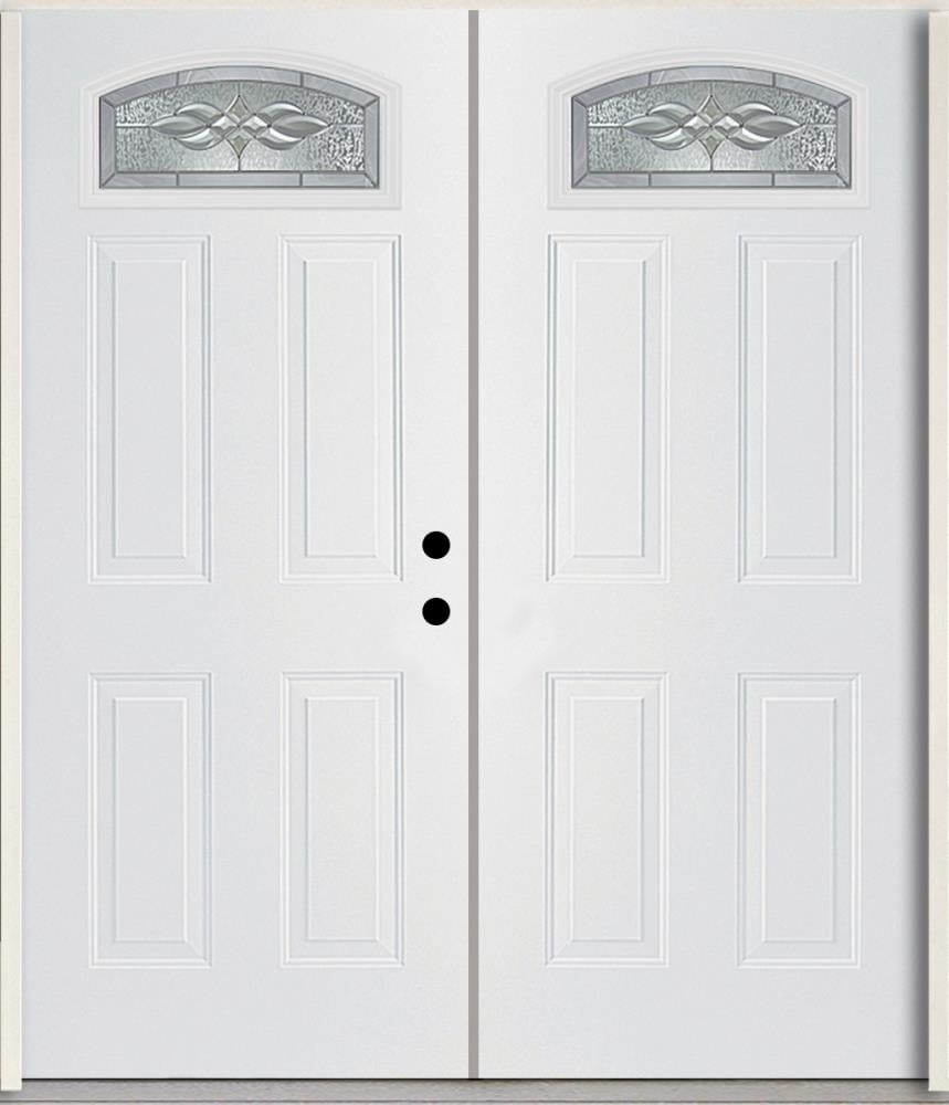 RELIABILT LO841716 Hampton 72-in x 80-in x Fiberglass 1/4 lite Left-hand inswing Modern White Painted Prehung Double Front Door Insulating core