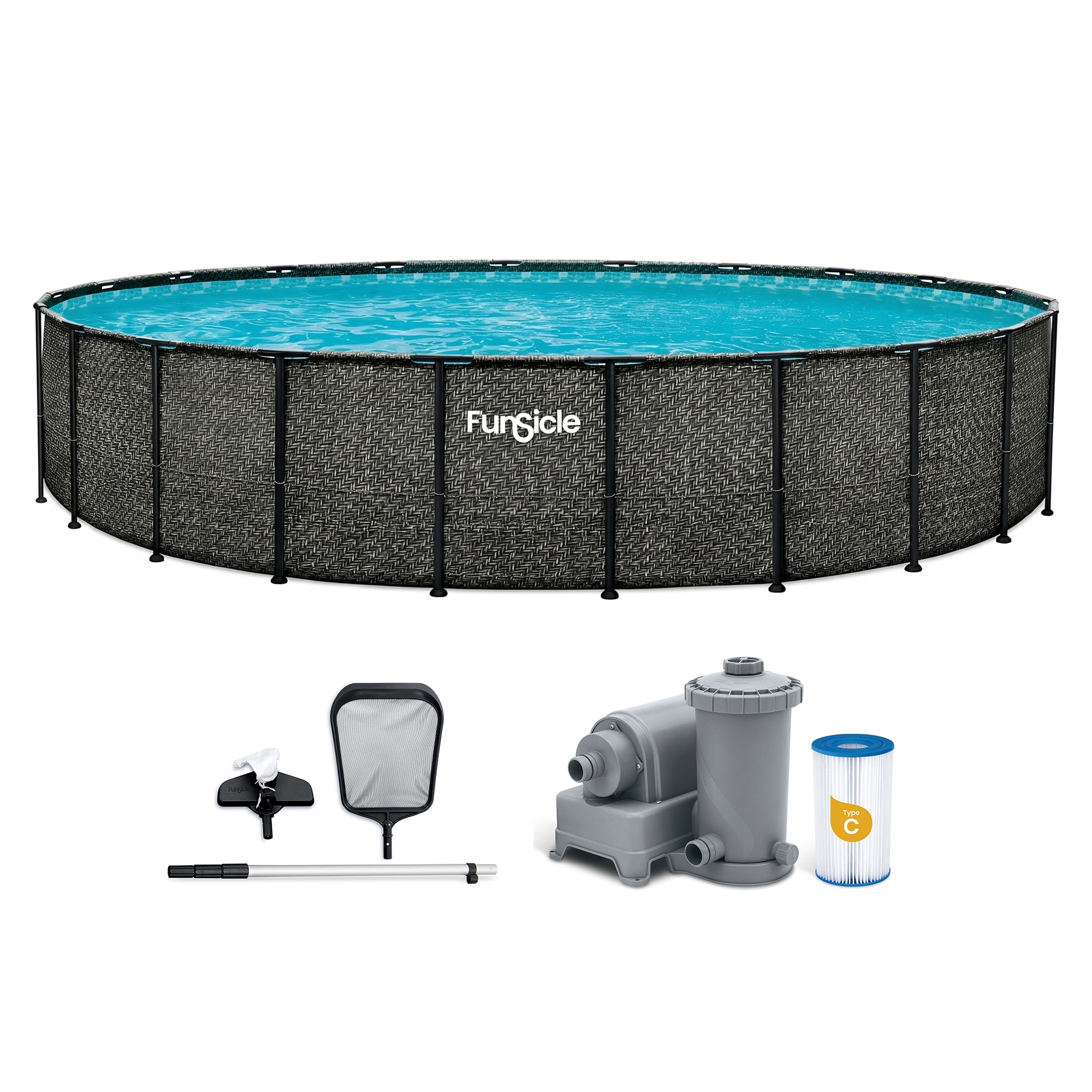 Funsicle  22 Feet x 52 Inches Oasis Designer Round Above Ground Pool Dark Herringbone
