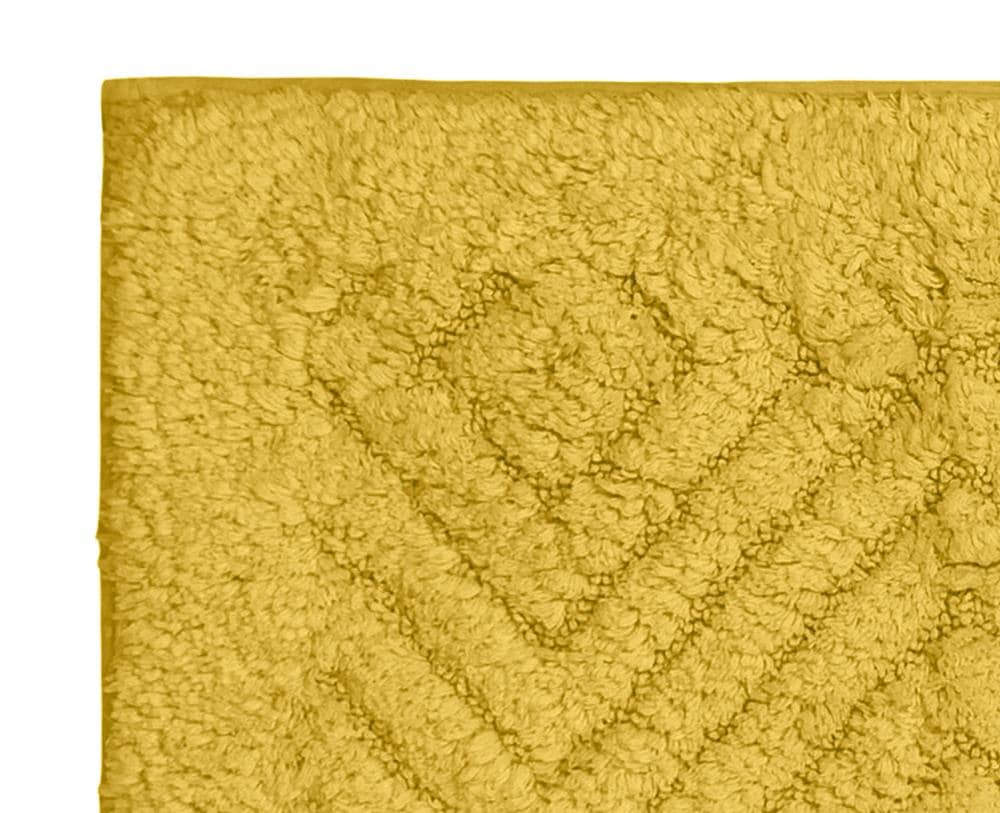 Yellow Diamond Pattern Cotton Bath Rug Set with Non-Slip Backing