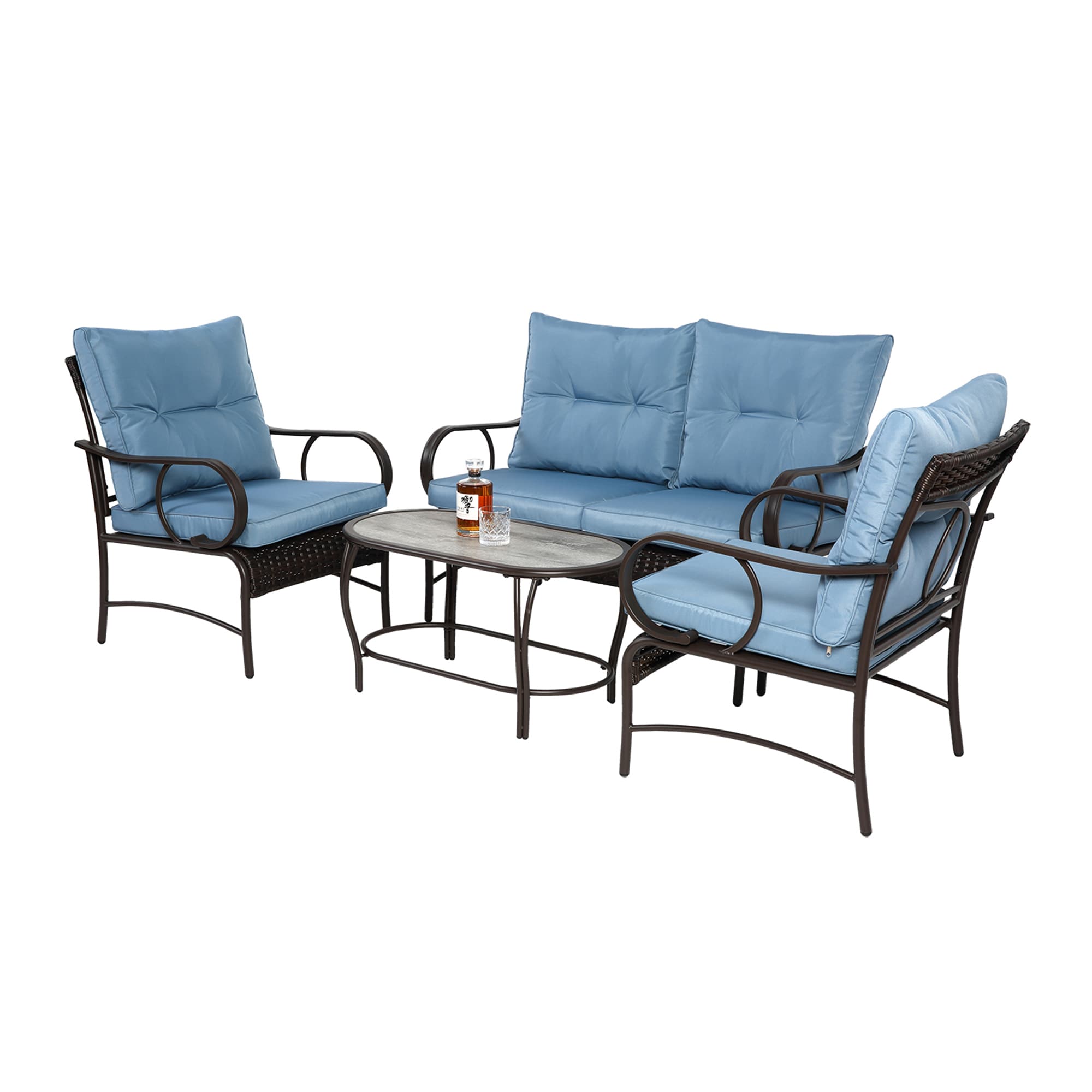 SINOFURN SYB160001WT 4 -Piece Patio Conversation Set with Blue Cushions