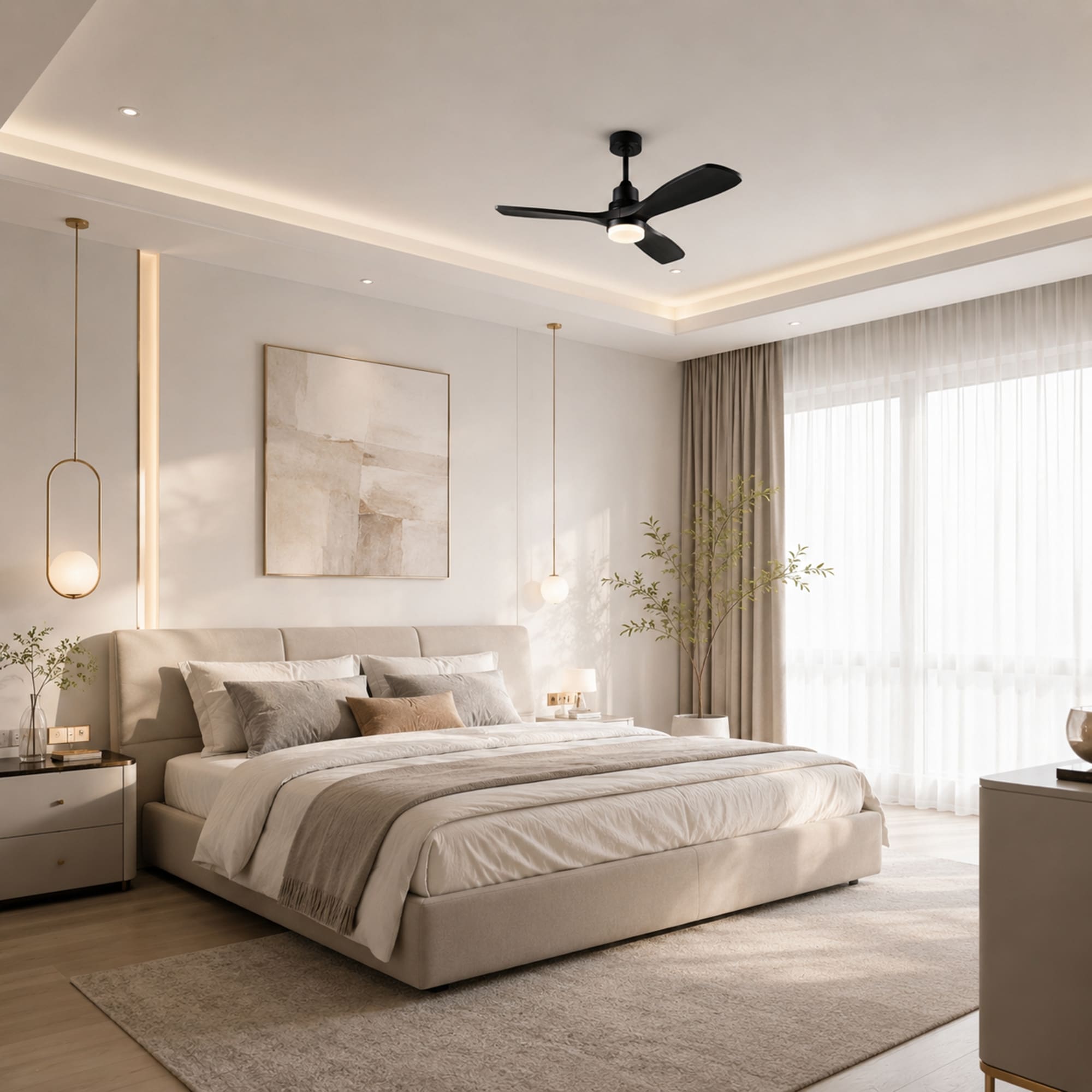 RCCFBHM - 52-In Modern Smart Ceiling Fan with Lights and Remote Control Quiet DC Motor 6 Speeds 3...