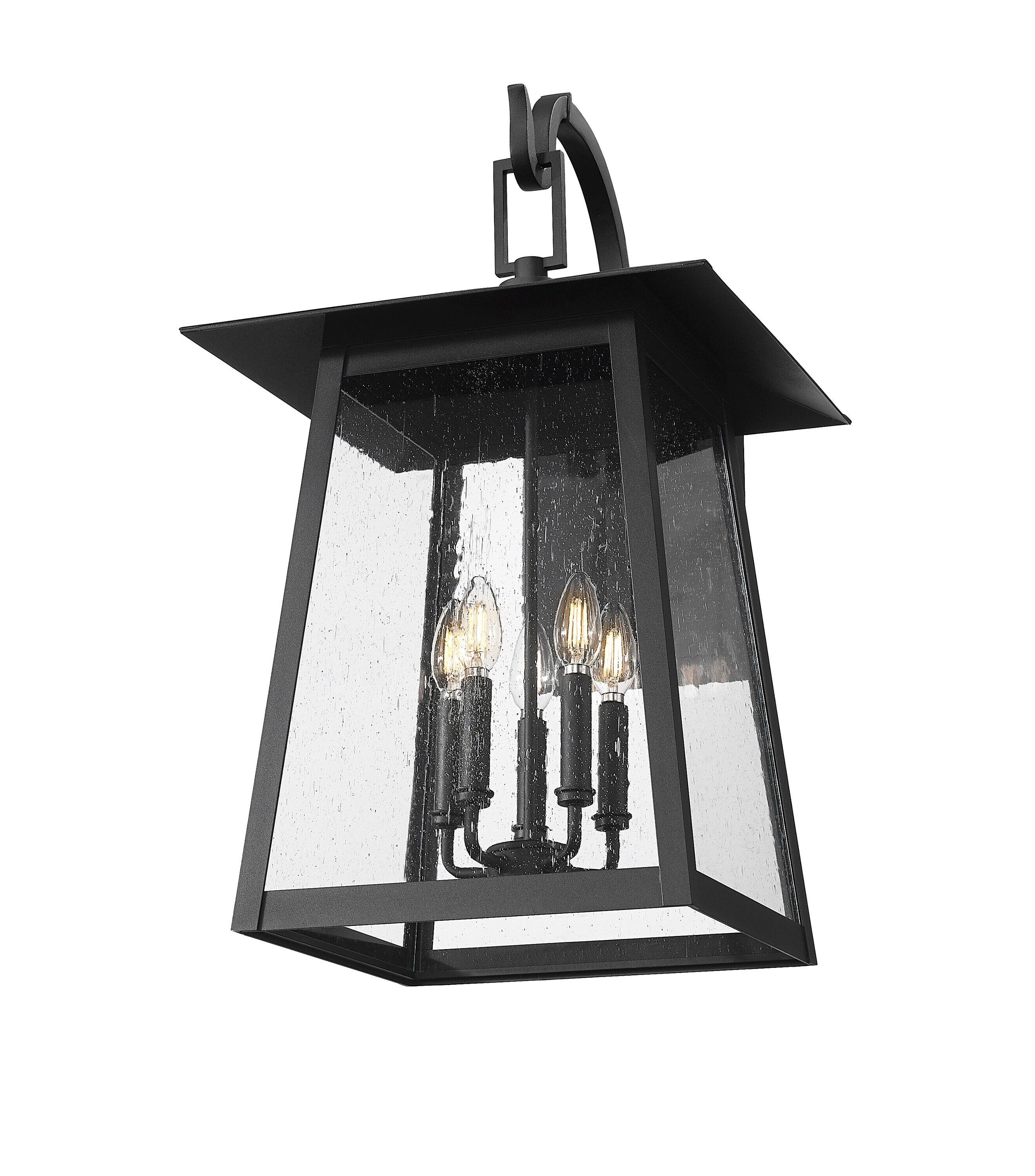 Rainer Black 5-Light Outdoor Wall Lantern with Seeded Glass