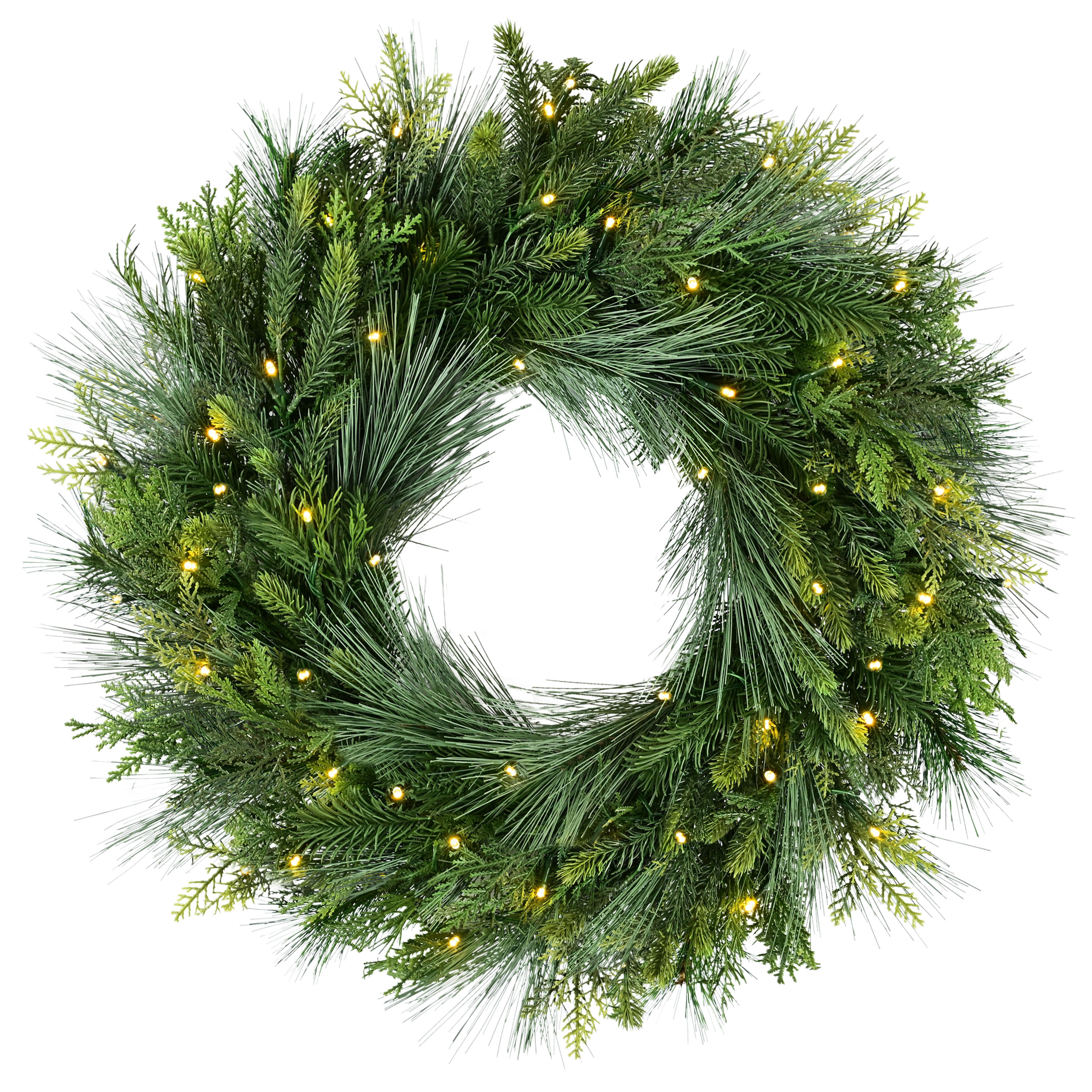 Puleo International 24-in Pre-lit Indoor/Outdoor Battery-operated GREEN Pine Artificial Christmas Wreath
