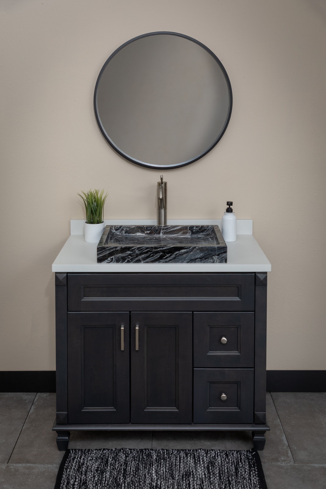 Charcoal Gray Stone Rectangular Vessel Bathroom Sink