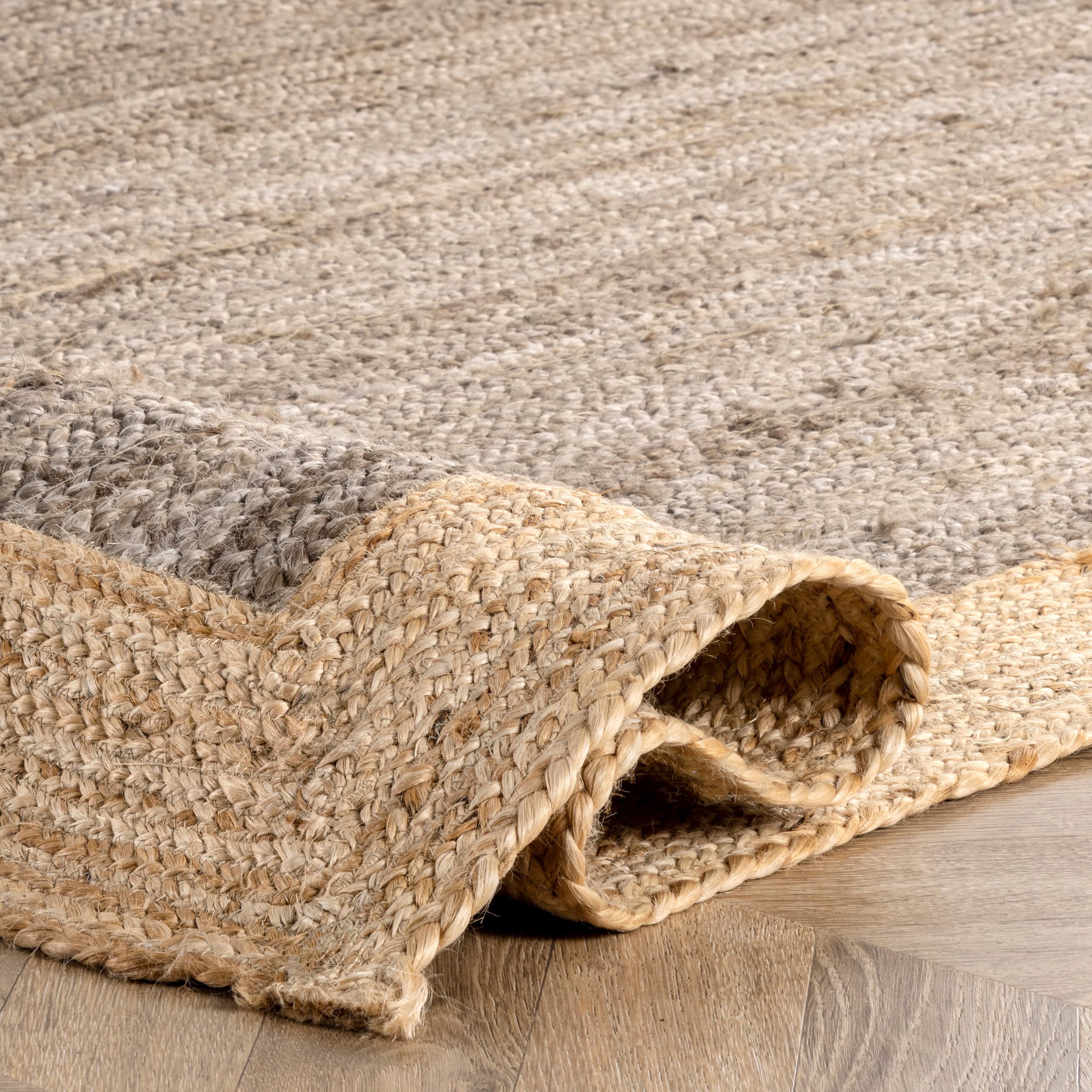 Handmade Gray and Beige Jute Rectangular 4' x 6' Area Rug