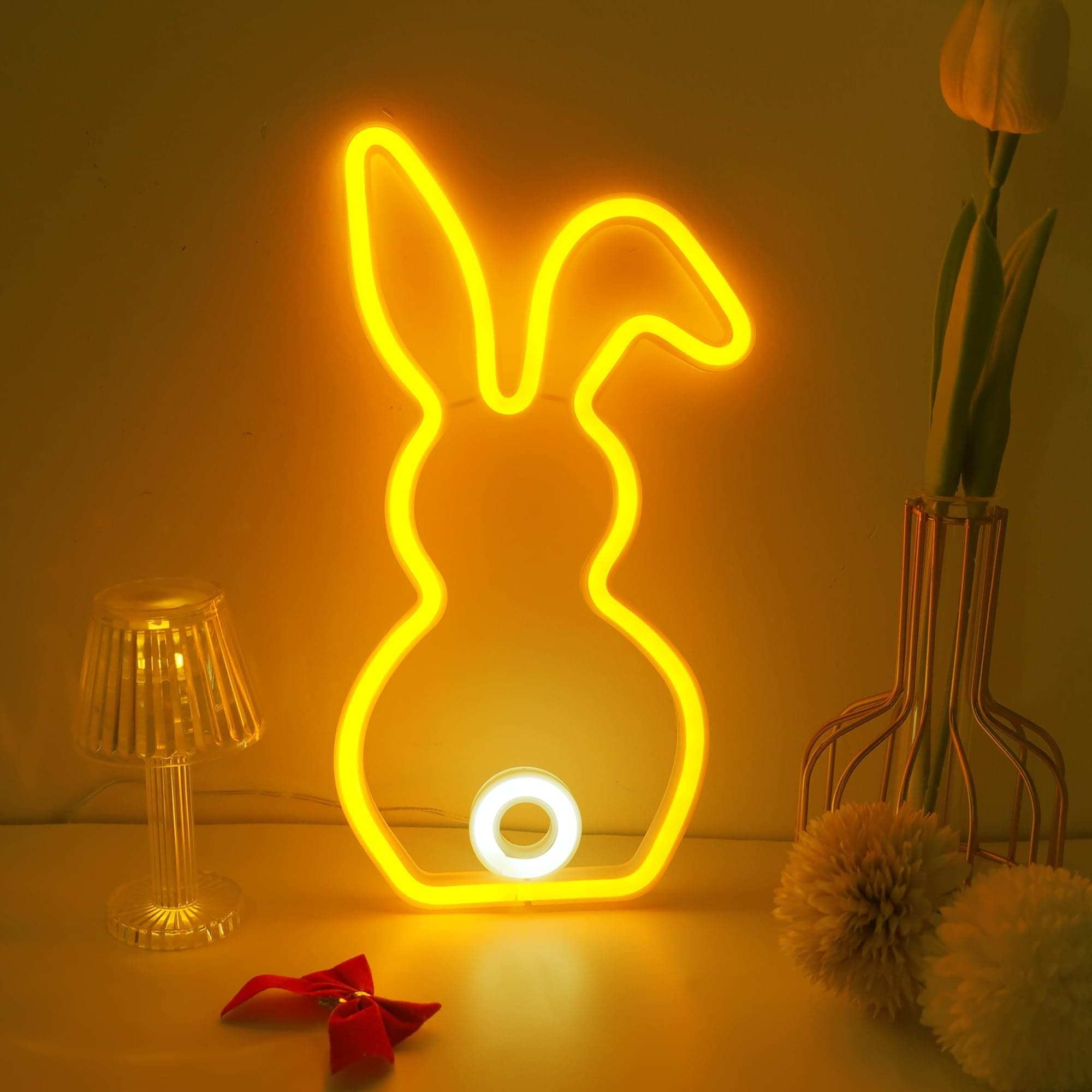 Oyezvary Rabbit Neon Sign LED Light USB Powered Warm White Wall Decor ...