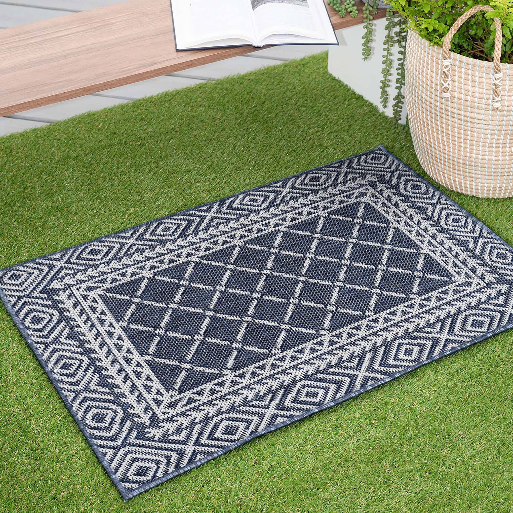 Tayse ECO2107 2X3 Eco 2 x 3 (ft) Flatweave Polypropylene Navy Rectangular Indoor/Outdoor Throw rug