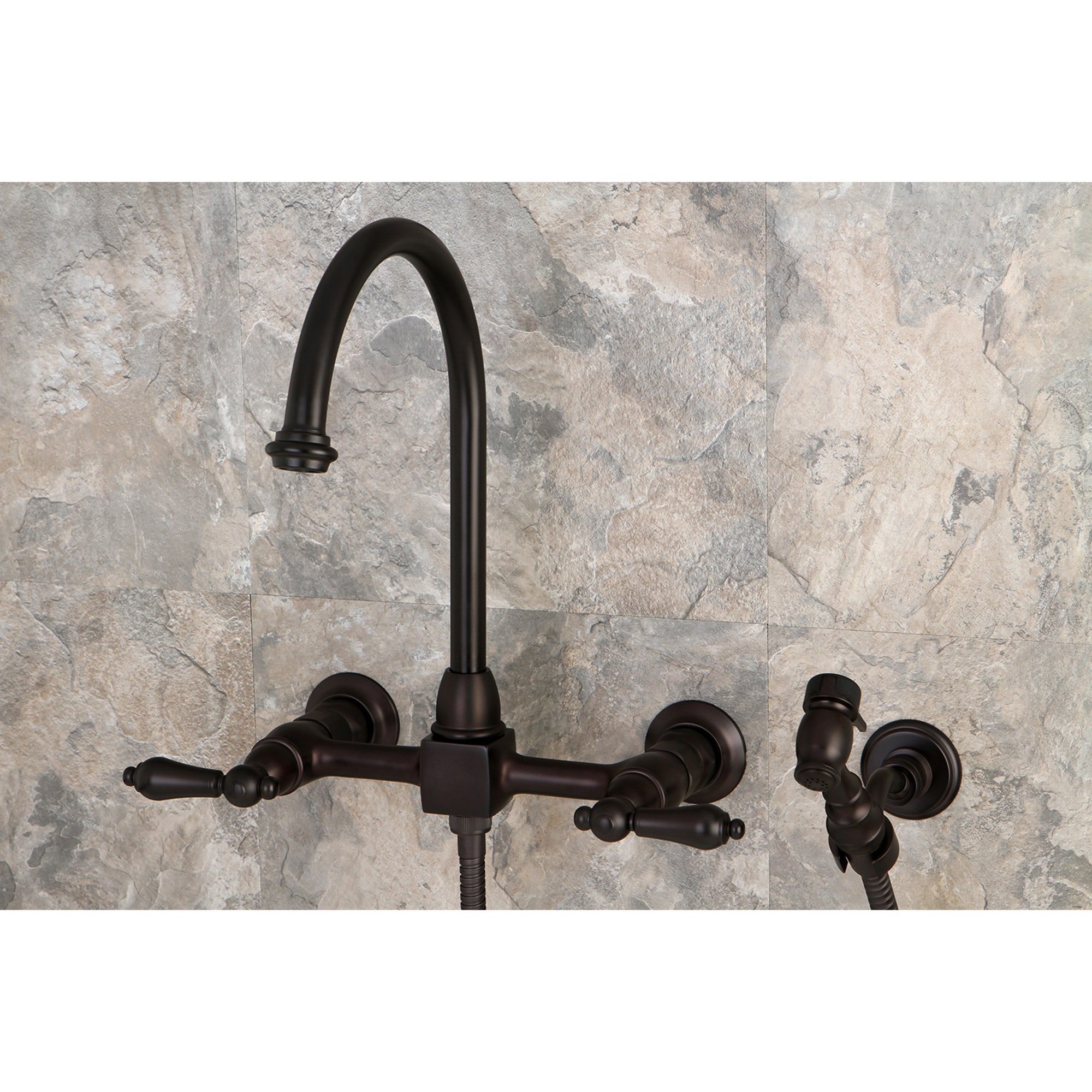Kingston Brass WLKS1295ALBS Restoration Oil Rubbed Bronze Double Handle Wall-mount Kitchen Faucet ( Side Sprayer Included )