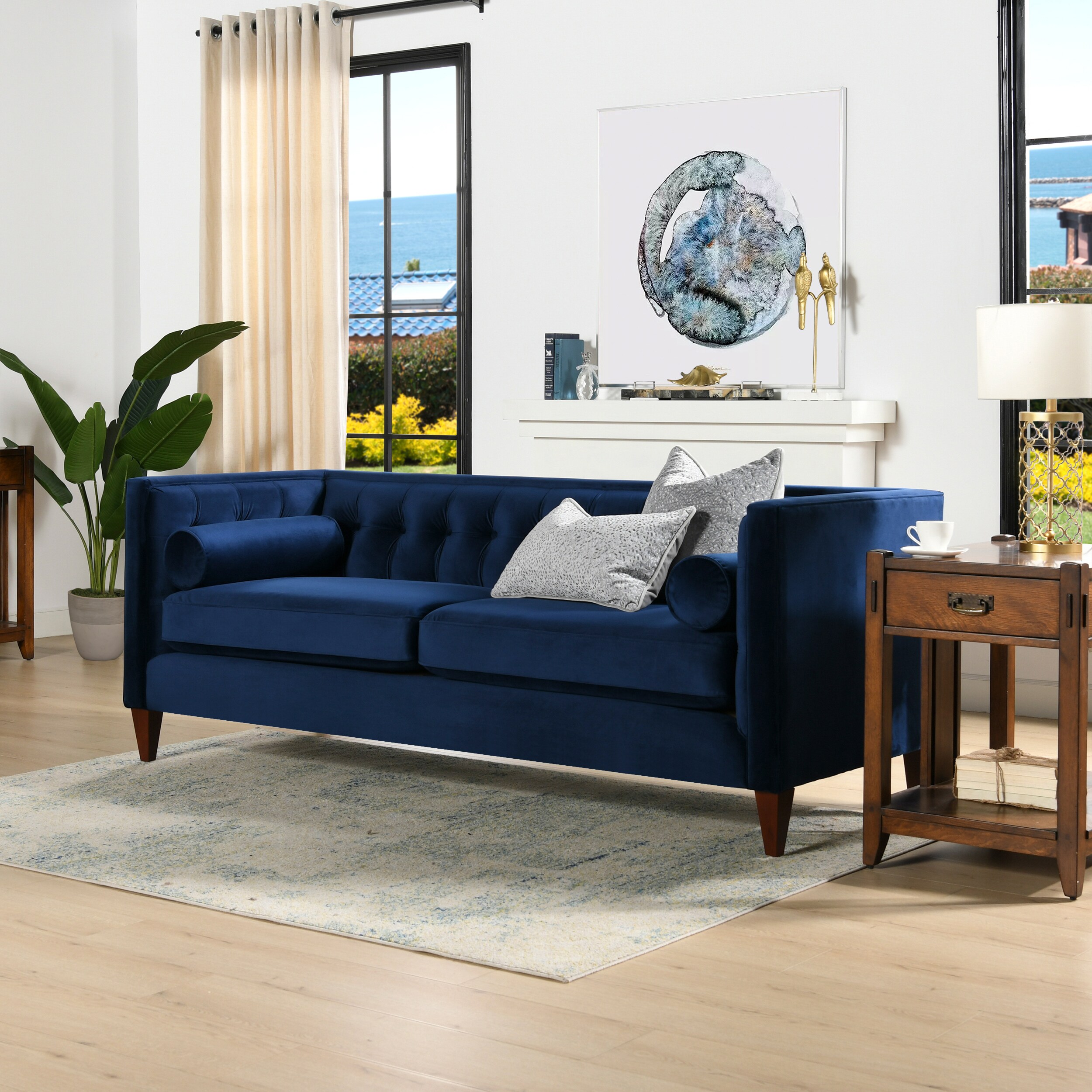 Jennifer Taylor Home Jack Midcentury Navy Blue Velvet Sofa in the ...