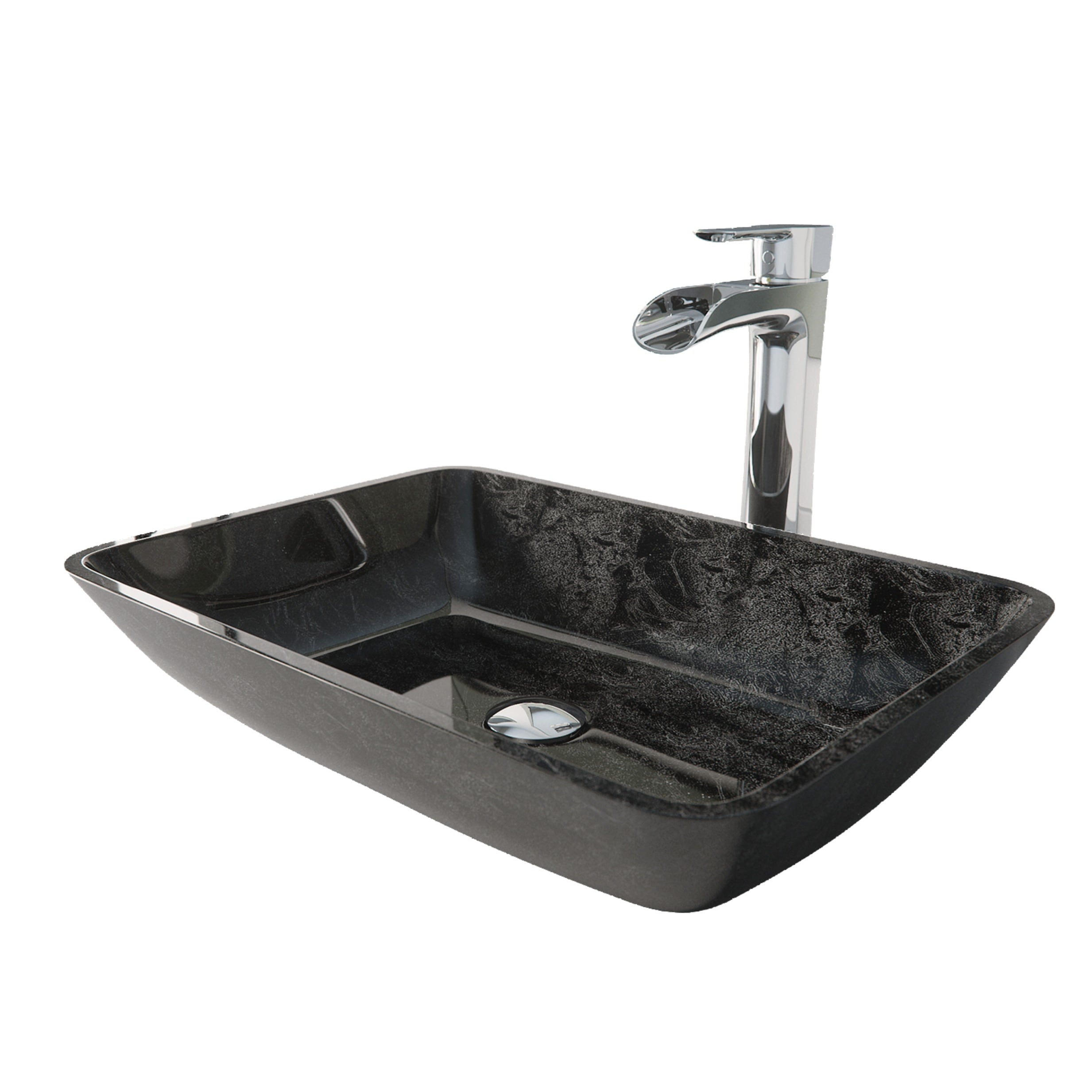 VIGO VGT1852 Onyx Glass Vessel Rectangular Modern Gray Bathroom Sink with Faucet Included with Drain Included ( 18-in x 13-in )