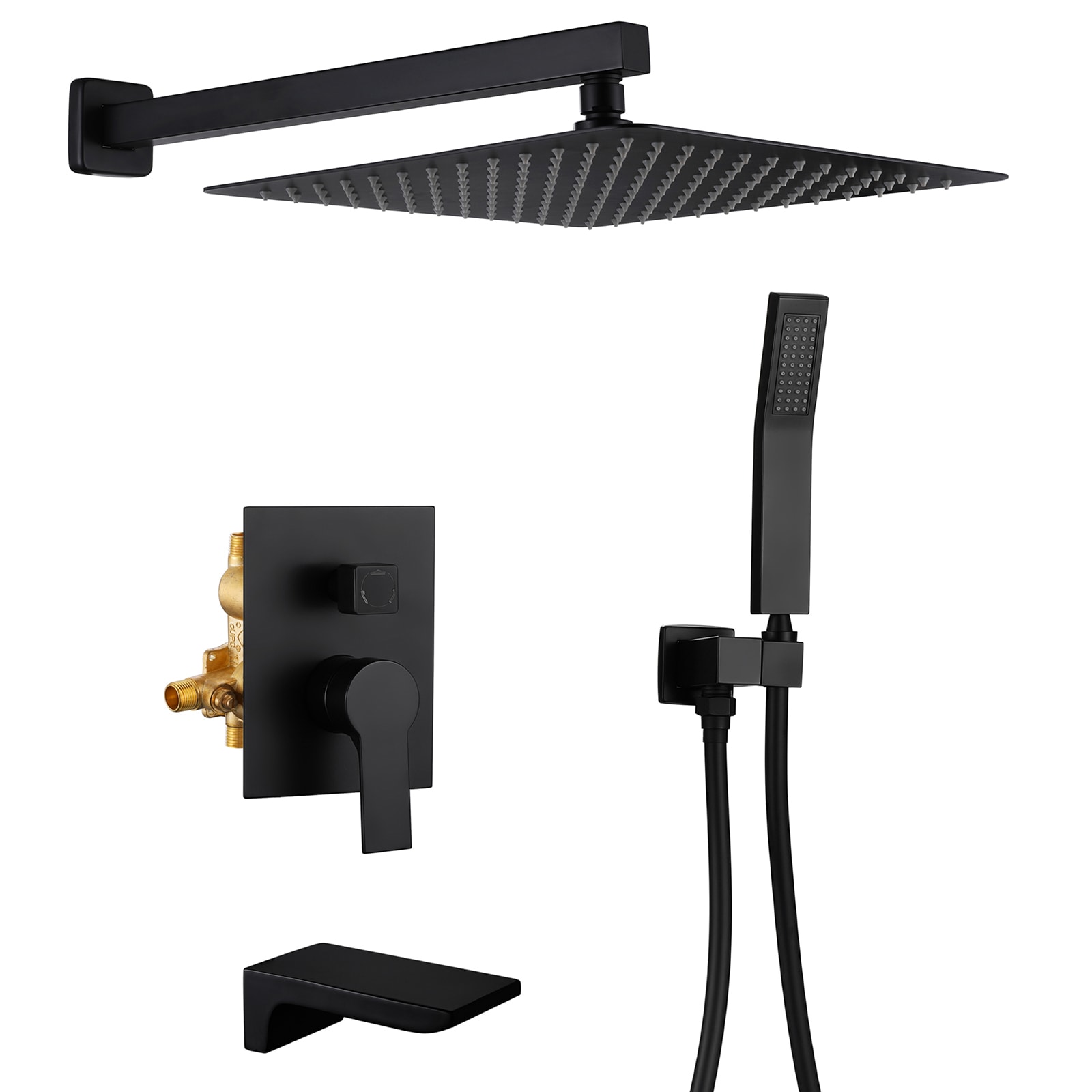 Cobbe LSSSSFF0212B Black 12-in Waterfall Dual Head Built-In Shower Faucet System with 3-way Diverter ( Pressure-balanced Valve Included )