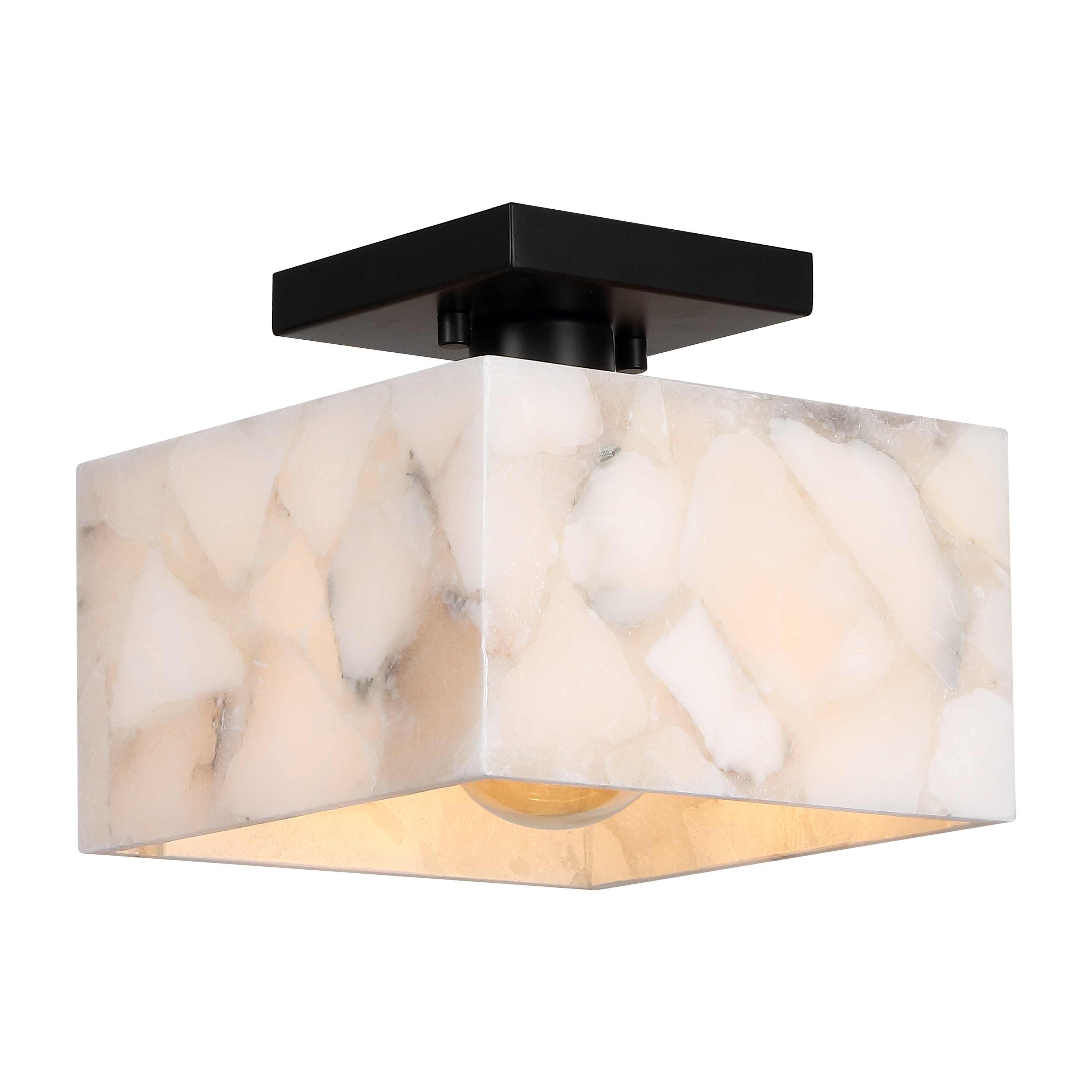 JONATHAN  Y Alessia 8'' 1-Light Alabaster/Iron Square LED Semi Flush Mount 8-in Black/White Indoor 1 -Light Semi-flush Mount Light