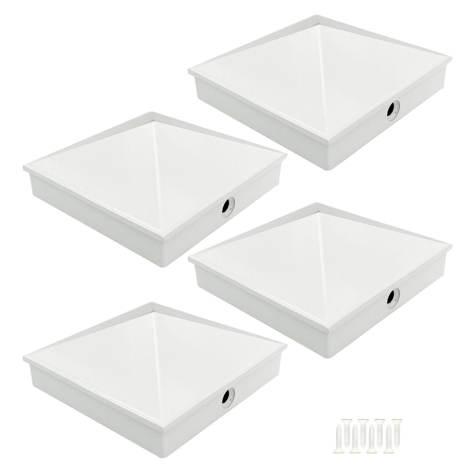 Etokfoks  Gloss White 4 x 4 Powder Coated Aluminum Post Caps 4 Pack for Deck Fence Mailbox Lamp Posts
