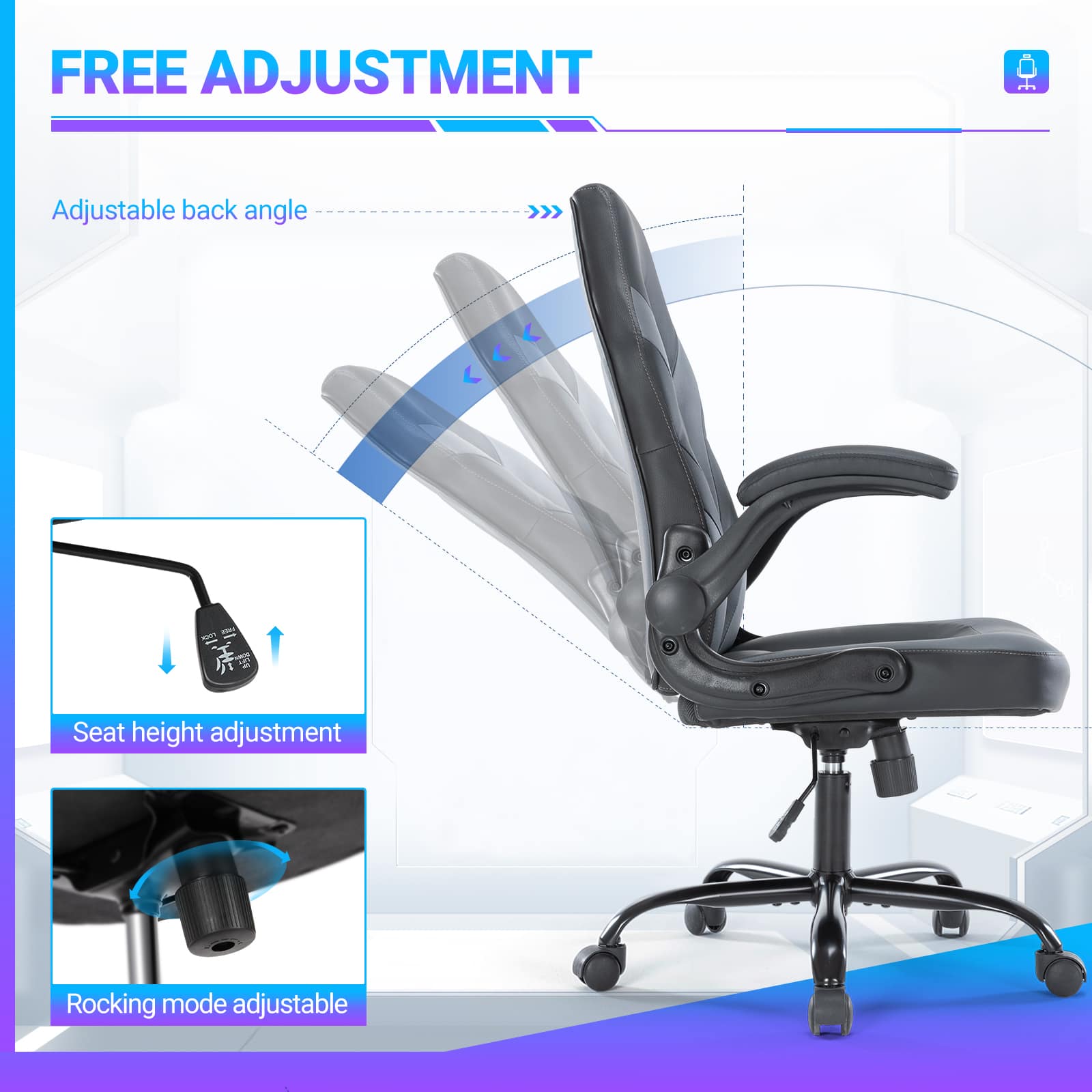 Bestier USLOW-G300550D-GREY Office-Chairs - View #3