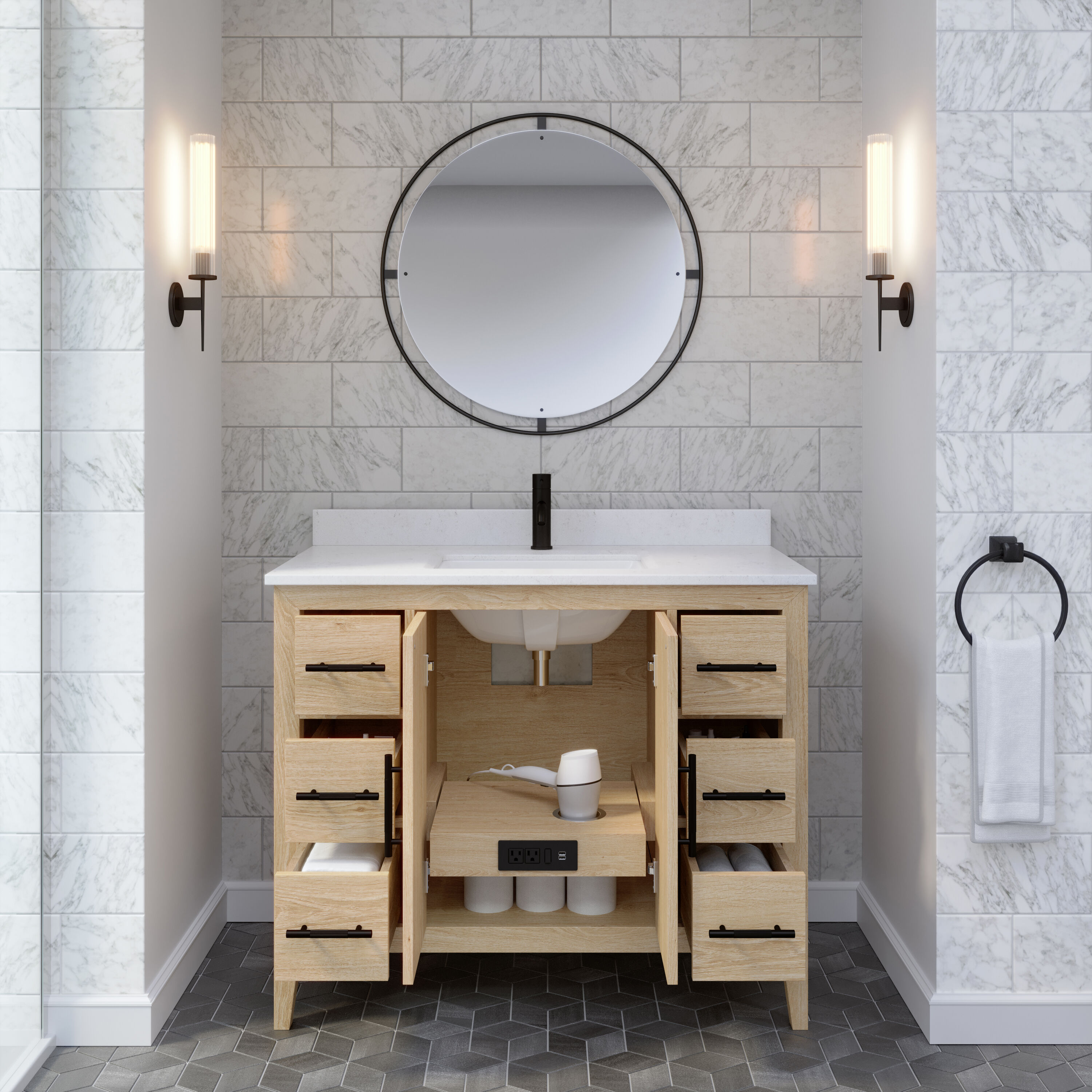 Spa Bathe Vance 42-in White Oak Undermount Single Sink Bathroom Vanity ...