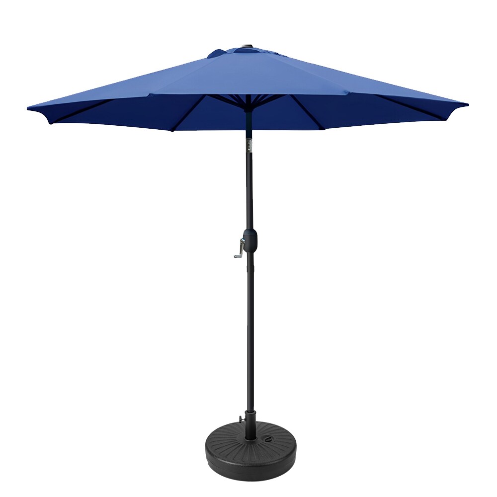 Sunrinx 9-ft Navy Blue Push-button Tilt Market Patio Umbrella with Base ...