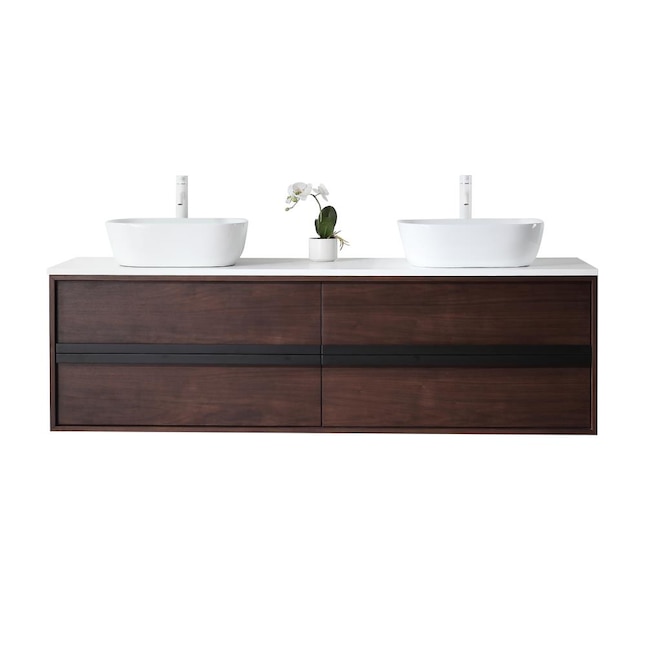 Cartisan Design Eris 72 In Dark Walnut Double Sink Bathroom Vanity With Pure White Quartz Top The Vanities Tops Department At Com - Counter Sink Design Bathroom With Drawers And