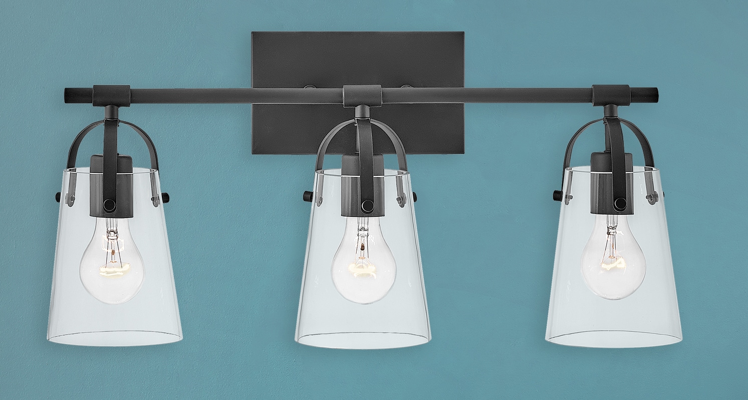 Foster Black and Clear Glass 3-Light Vanity Fixture