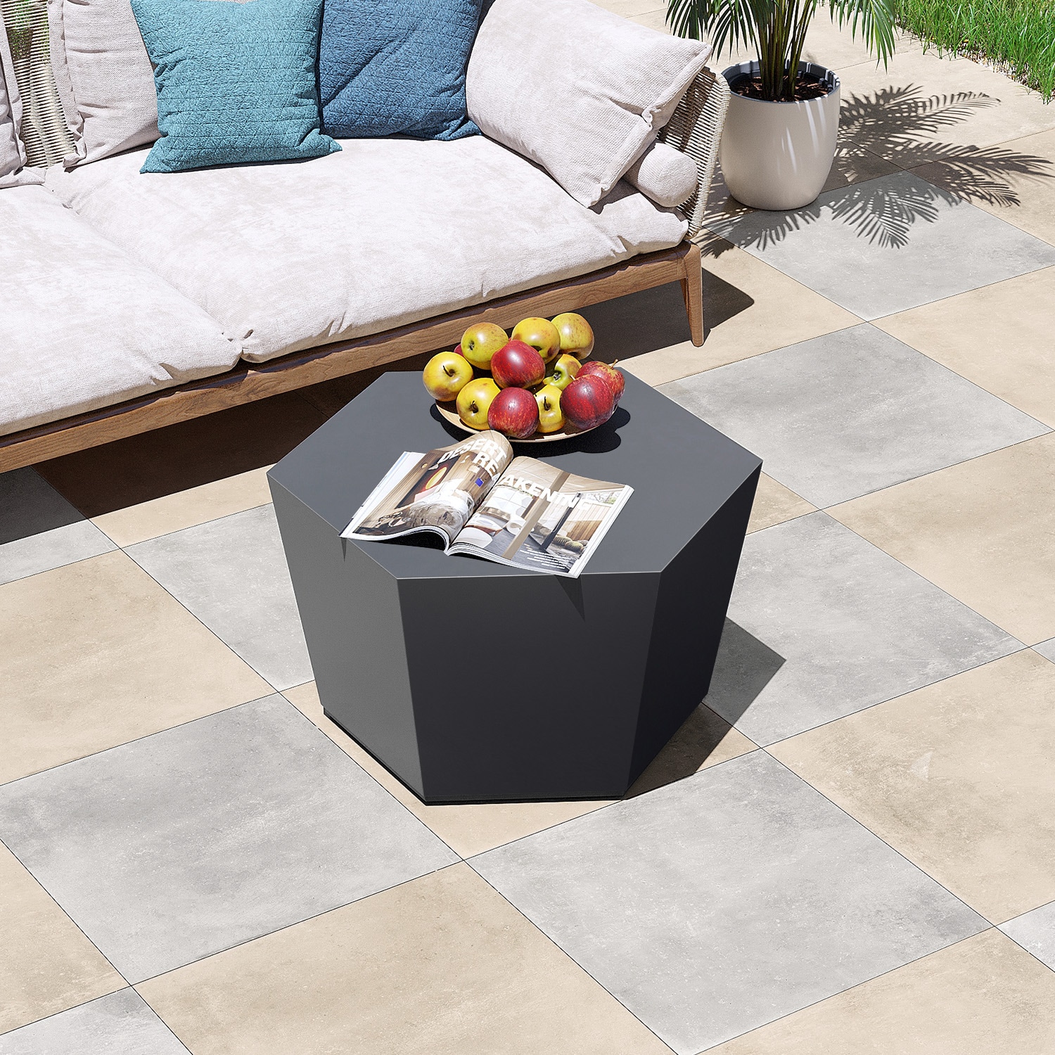 Patio Watcher LS-T28M-6BX-DK Magnesium Oxide Coffee Table Hexagon Extendable Outdoor Coffee 24.2-in W x 28-in L