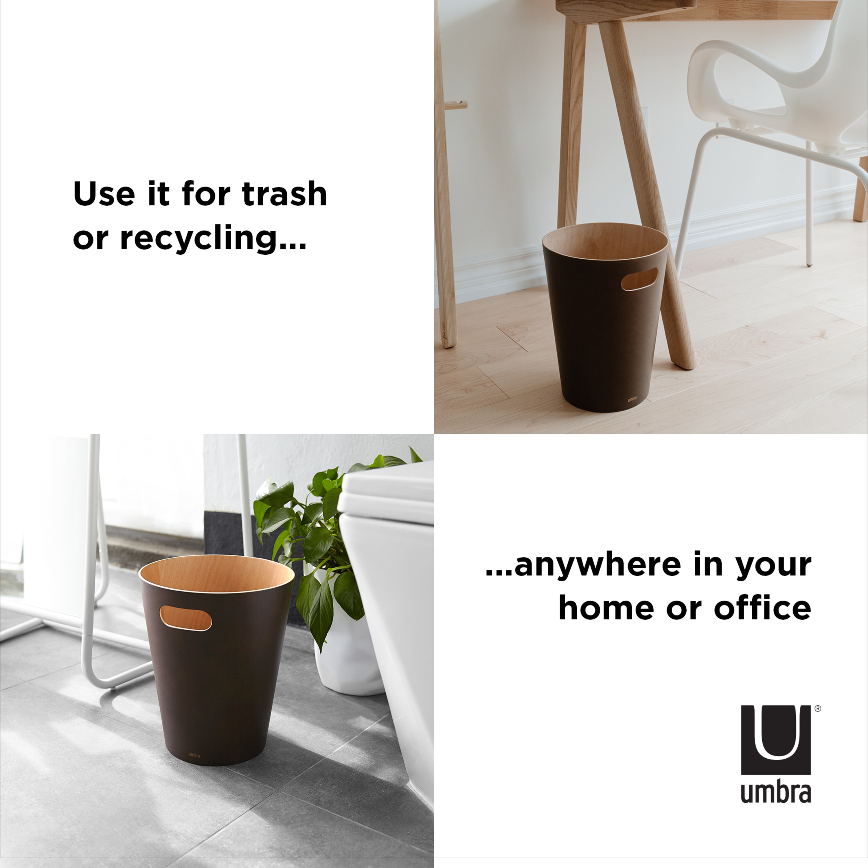 Espresso Wood 2-Gallon Modern Bathroom Trash Can