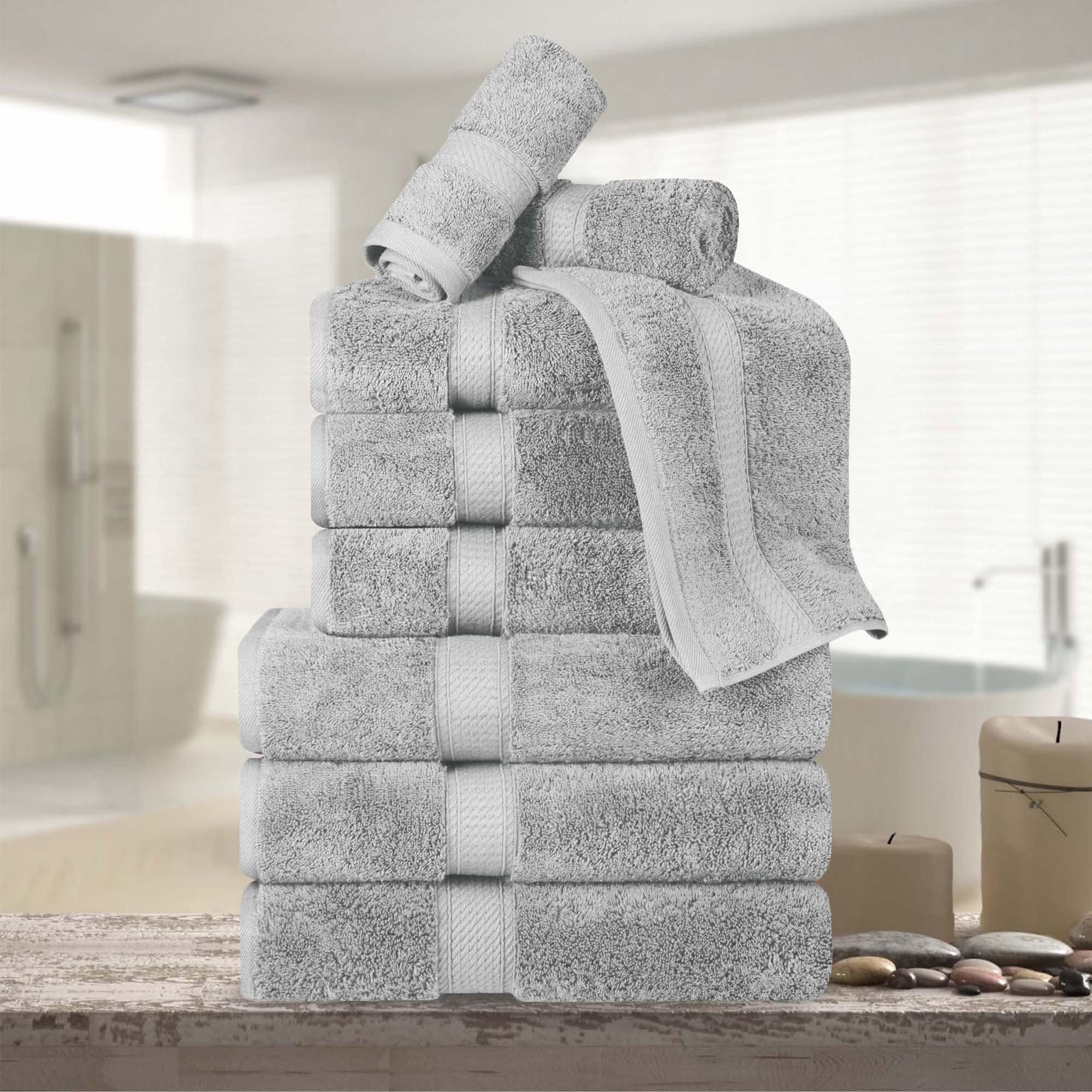 Superior Egyptian Cotton Pile Plush Heavyweight Absorbent Luxury Soft 9-Piece Towel Set