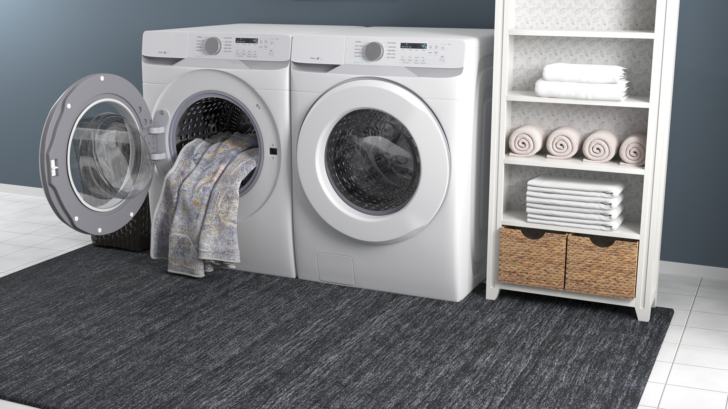 Percy Blue and Gray Medallion Washable Area Rug