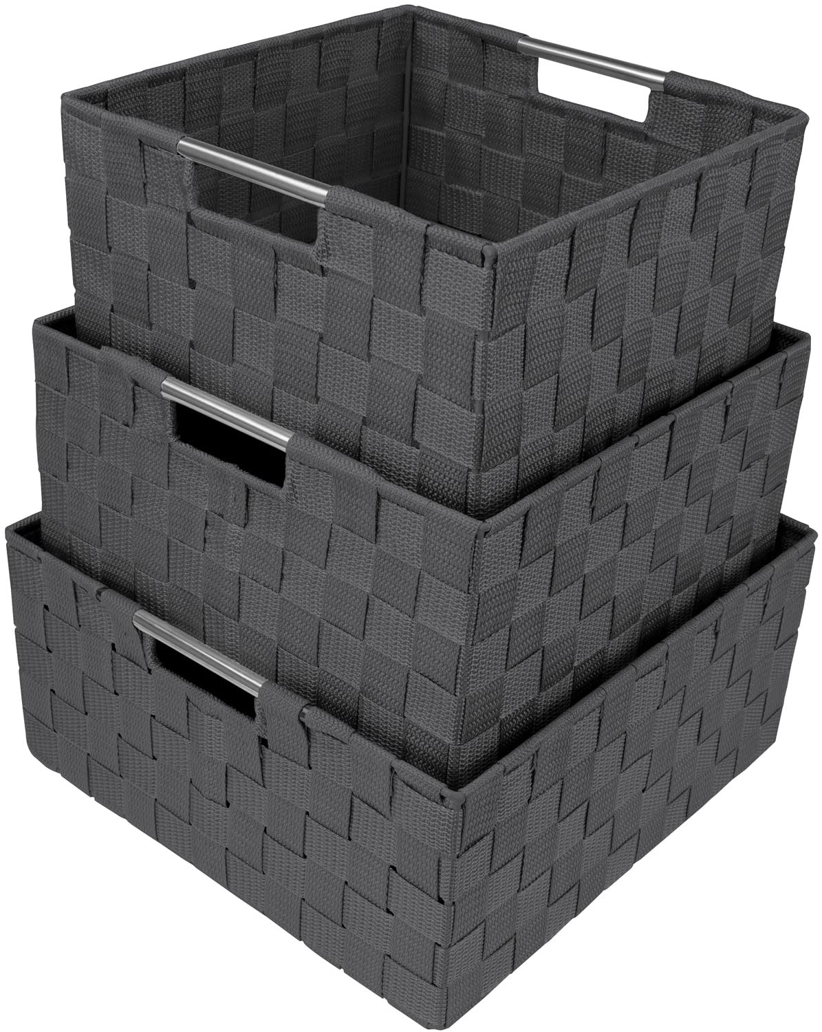 SORBUS WEV3-GRY 3 -Pack ( 12.5-in W x 6-in H x 12.5-in D ) Gray Polypropylene Stackable Basket