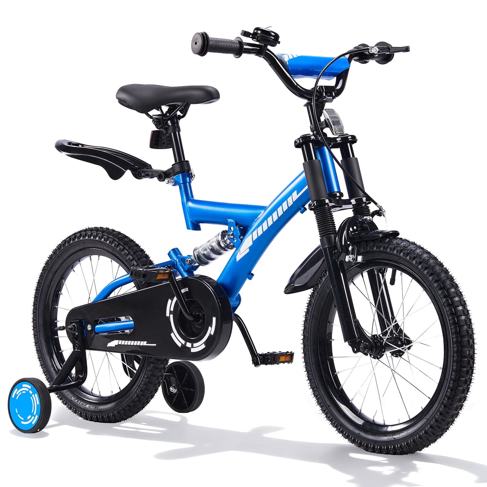 SUGIFT 16-in Kids Bike for Boys and Girls Ages 4-7 with Training Wheels Handbrake and Bell Steel Frame Beginner Bicycle Blue