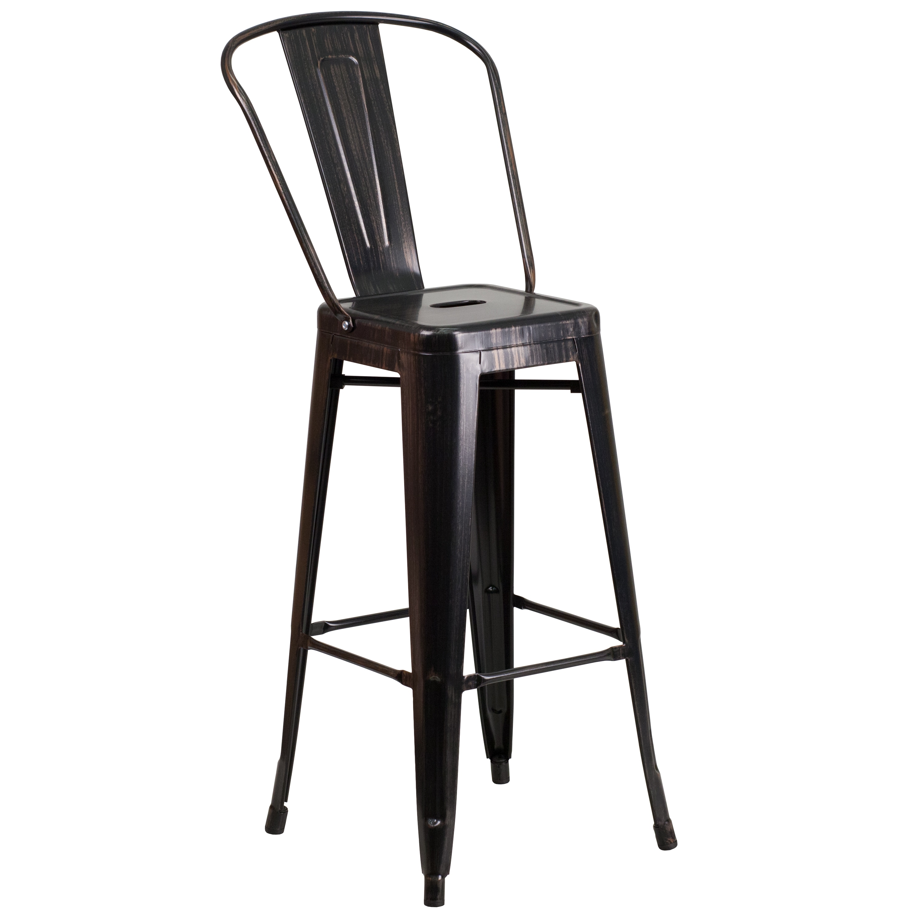 Flash Furniture 889142013747 Kai Black-Antique Gold 30.25-in H Bar height Square seat Stackable Metal Bar Stool and Back
