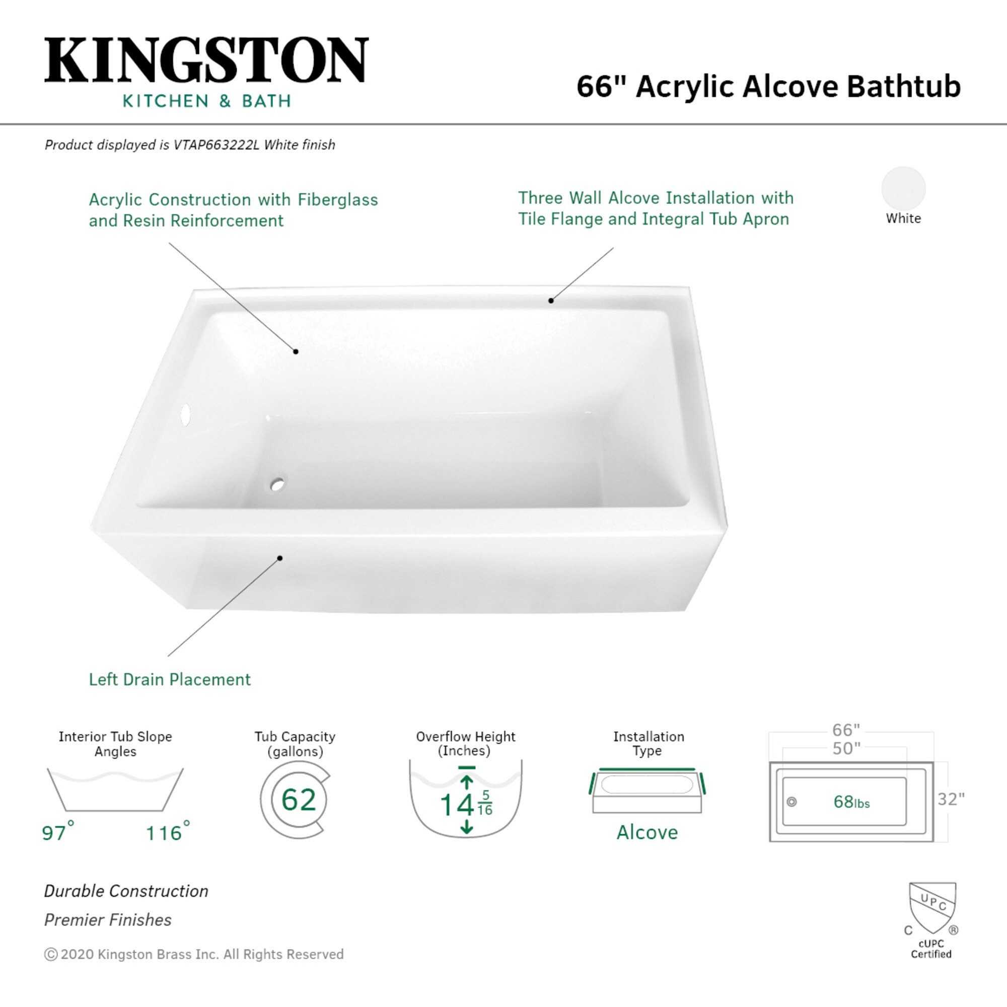 Kingston Brass UUVTAP663222L bathtubs - View #3