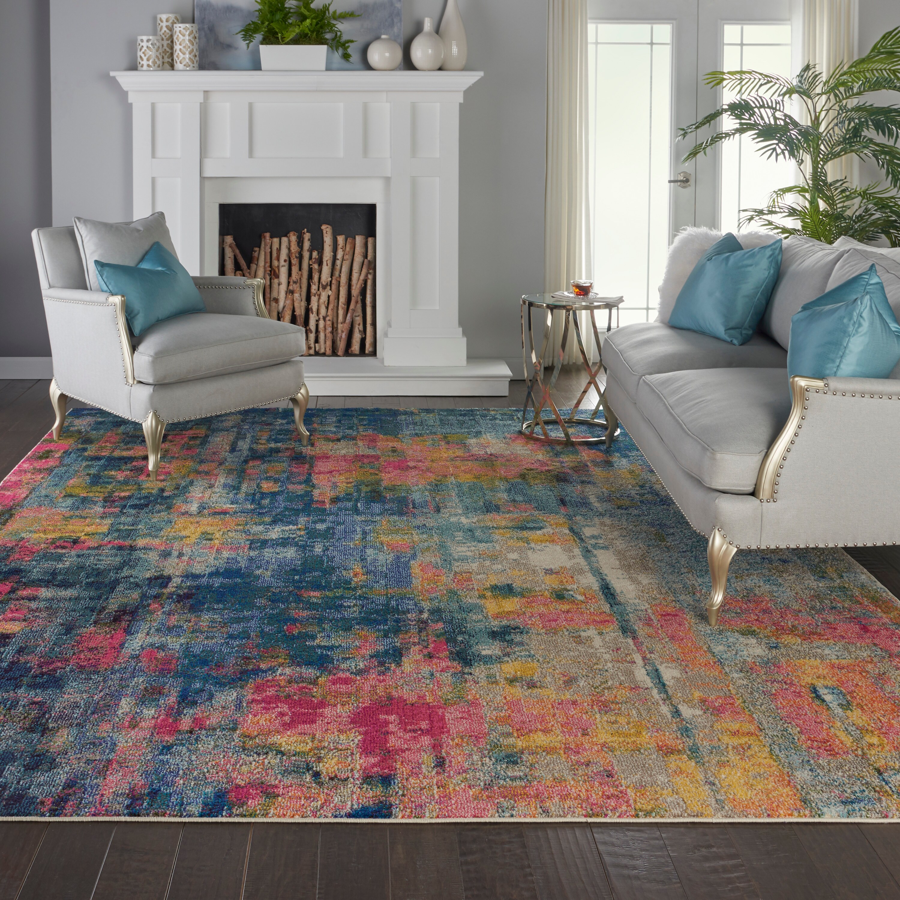 Nourison Celestial 9 X 12 (ft) Blue/Yellow Indoor Abstract Area Rug in ...