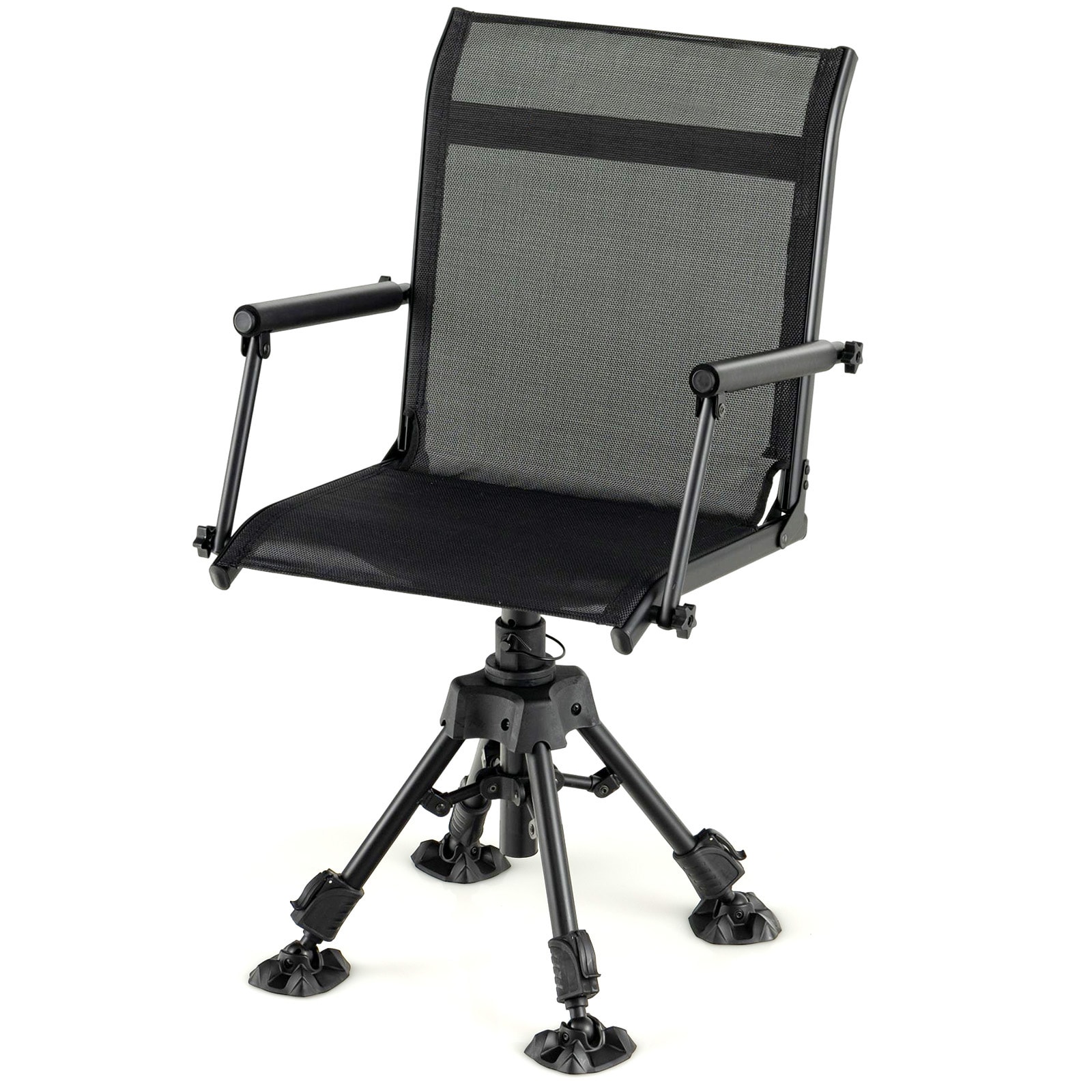 Volenca - Folding 360-Degree Swivel Hunting Chair with 4 Height-Adjustable Duck-Foot Legs and Mes...