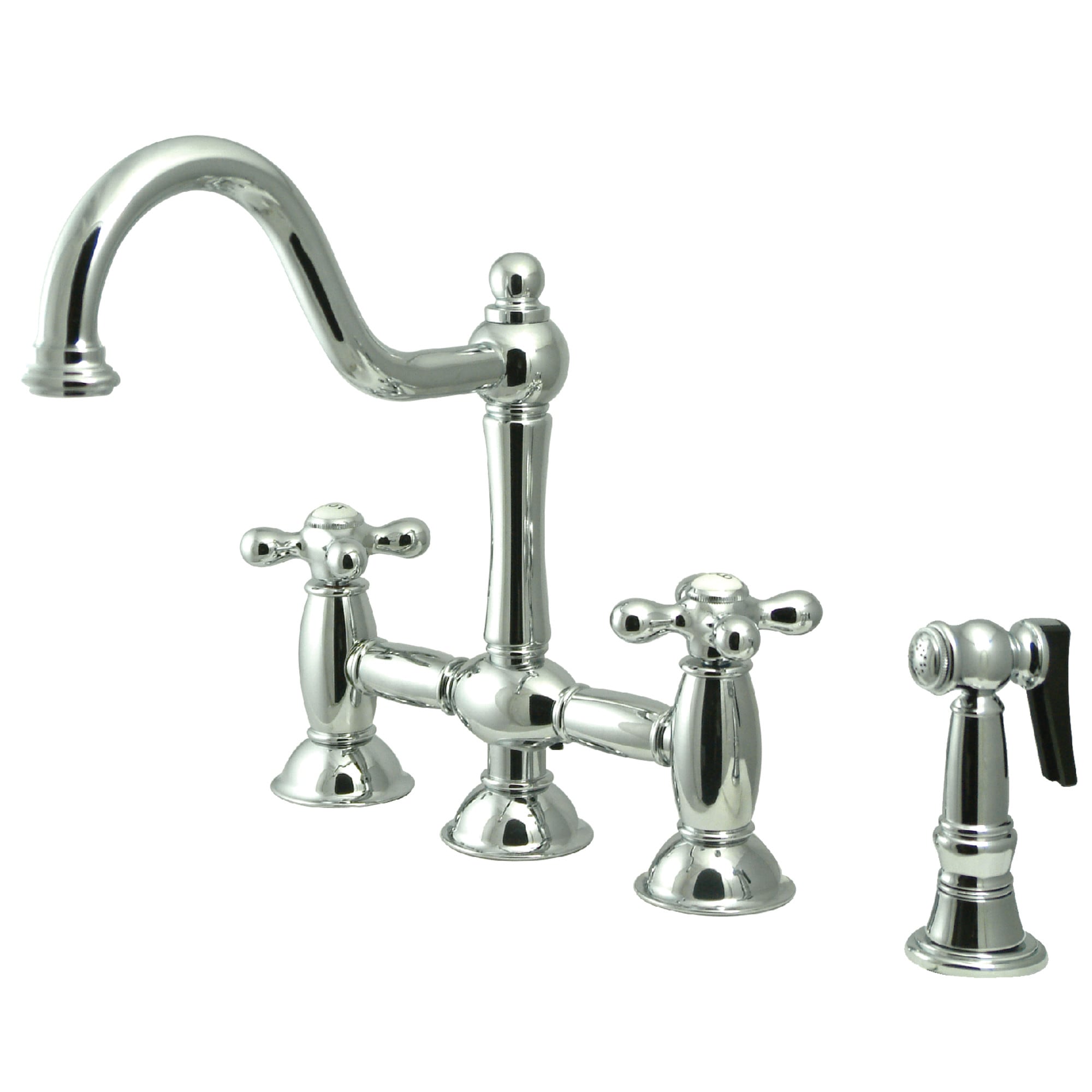 Kingston Brass WLKS3791AXBS Restoration Chrome Double Handle Deck-mount Kitchen Faucet with Sprayer ( Side Sprayer Included )