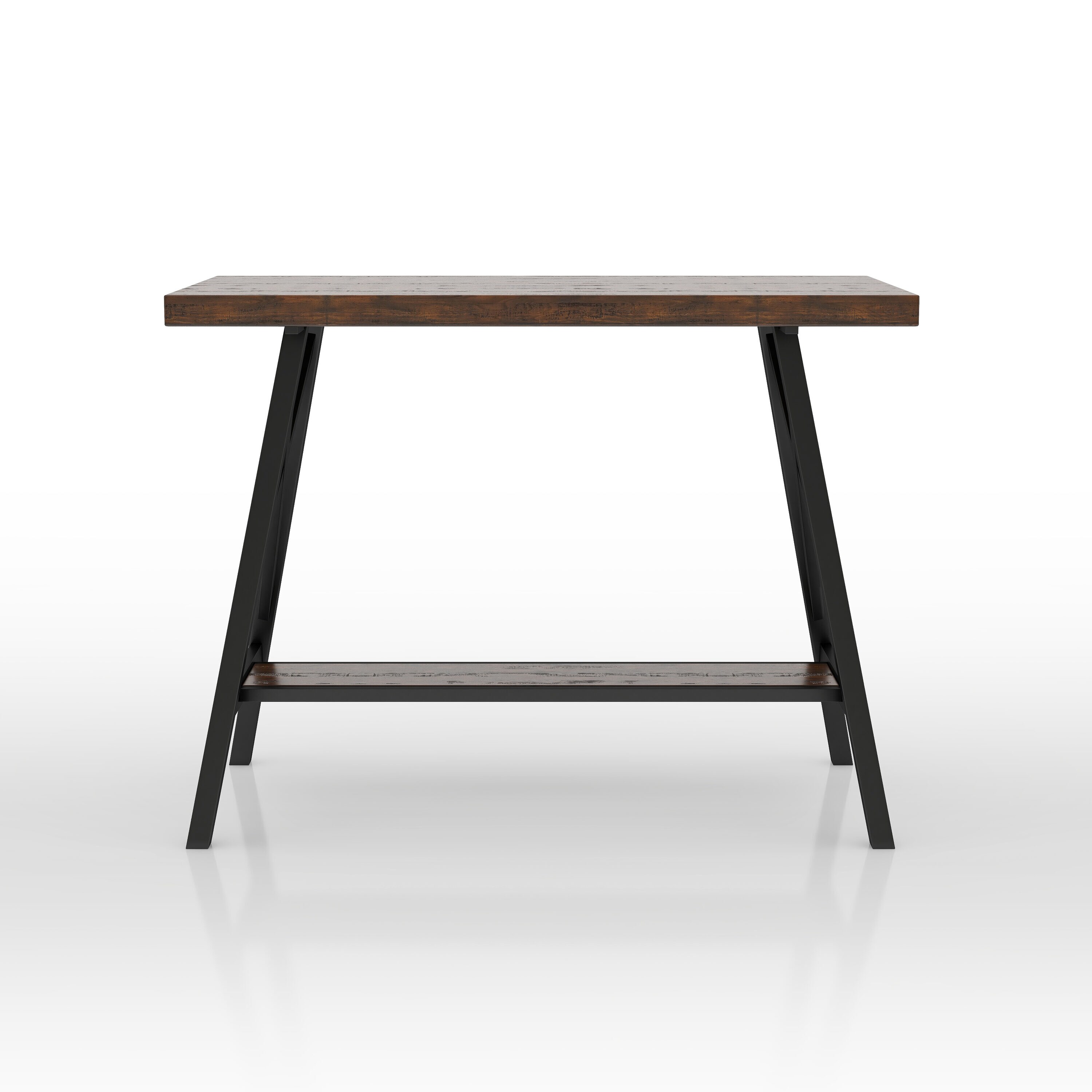 Furniture of America Fayetteville Weathered Oak Transitional Counter Table, Wood with Black Metal Trestle Base 47.25-in L x 36-in H in Brown -  IDF-3415PT