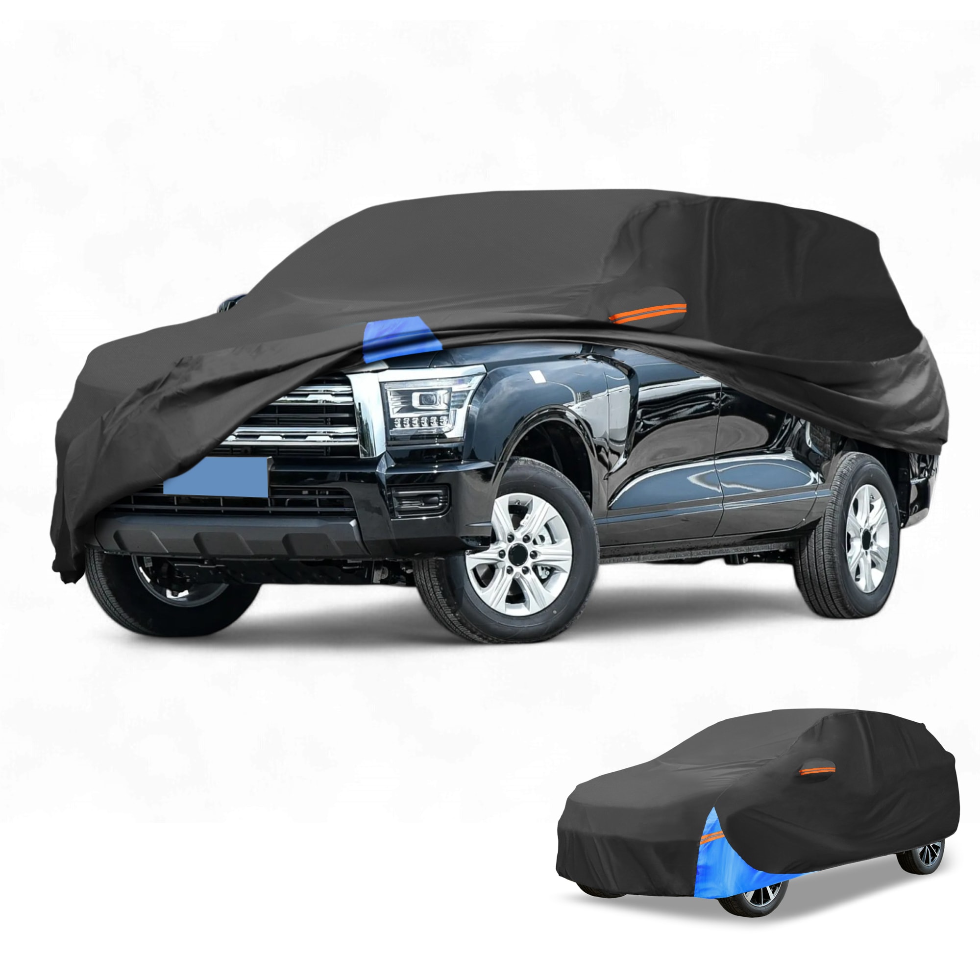 Unique Bargains Waterproof All-Weather Universal Car Cover with Right Side Zipper 190T Polyeste Black Blue Fits for SUV 190Inch to 200Inch Length #S25112102UX0136