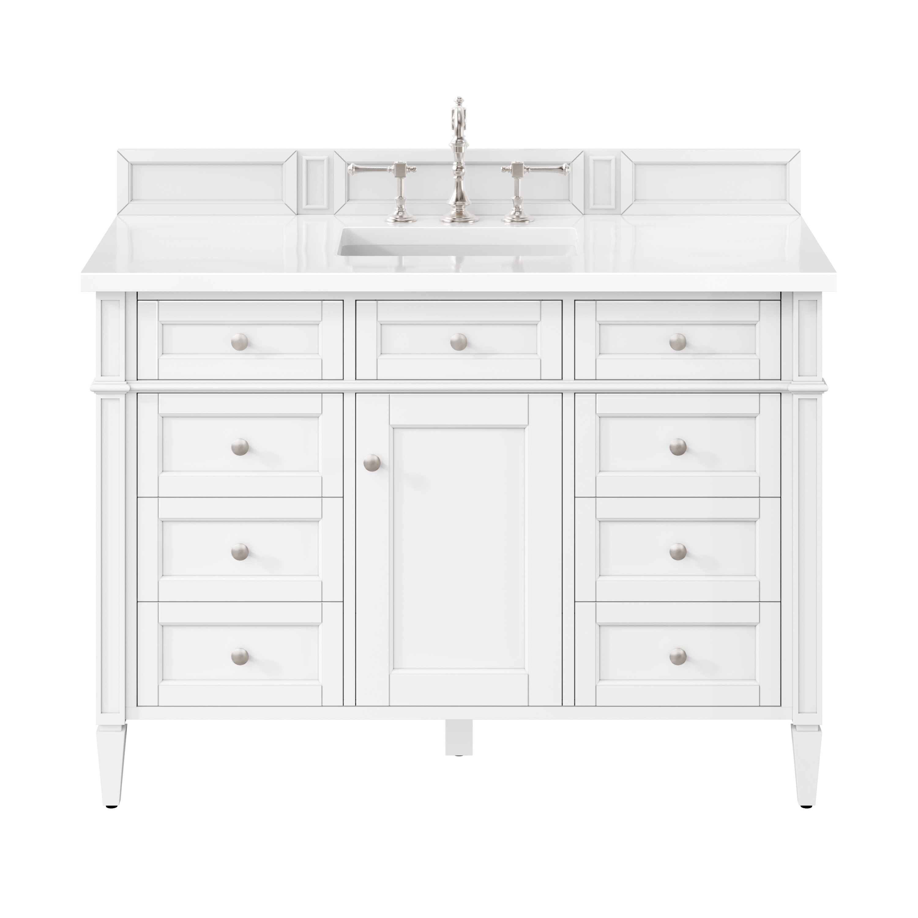 James Martin Vanities 655-V48-BW-3WZ Brittany 48-in Bright White Undermount Single Sink Bathroom Vanity with White Zeus Quartz Top