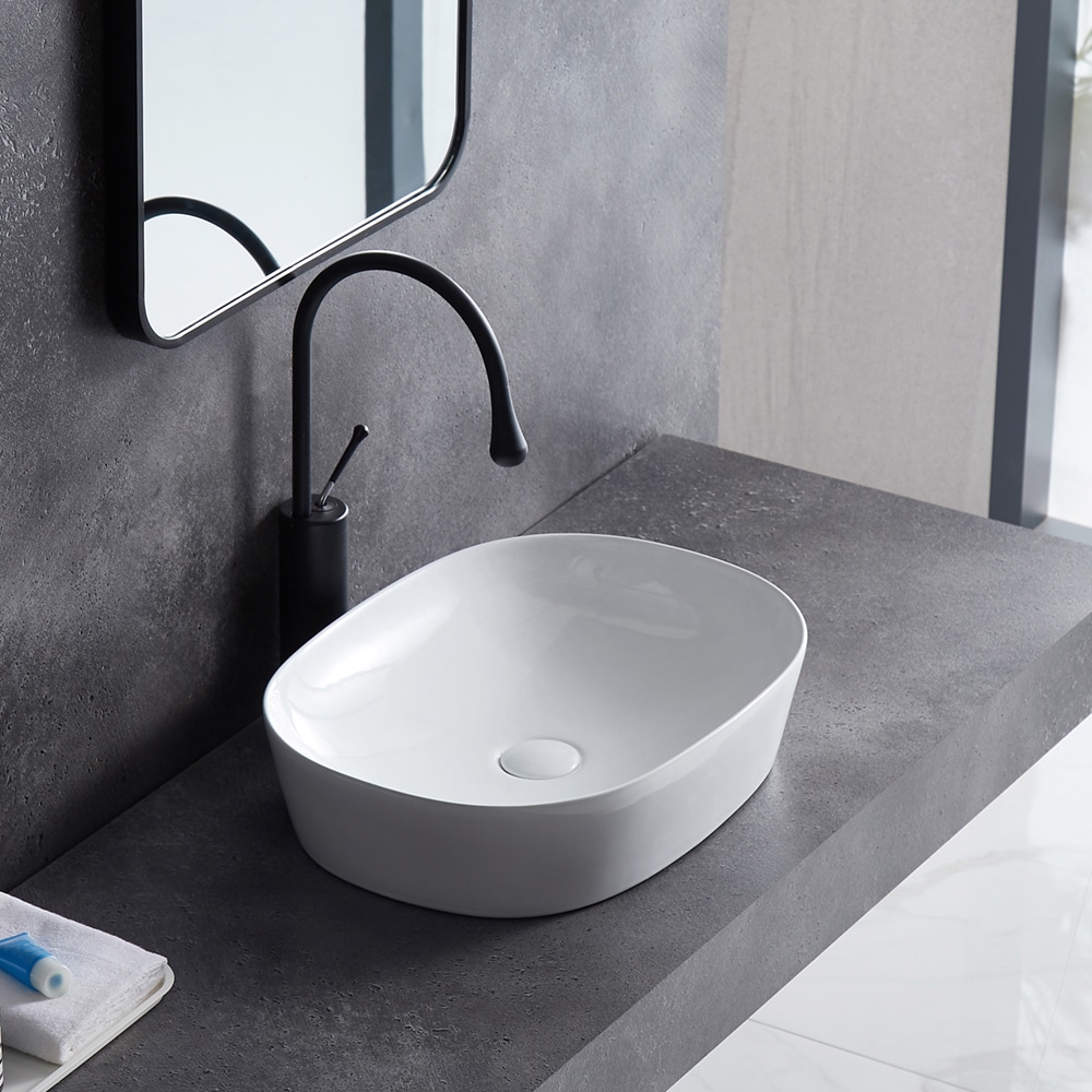 Eridanus BATHSNIK-040 Crisp White Vessel Rectangular Modern Bathroom Sink (19.75-in x 15-in)