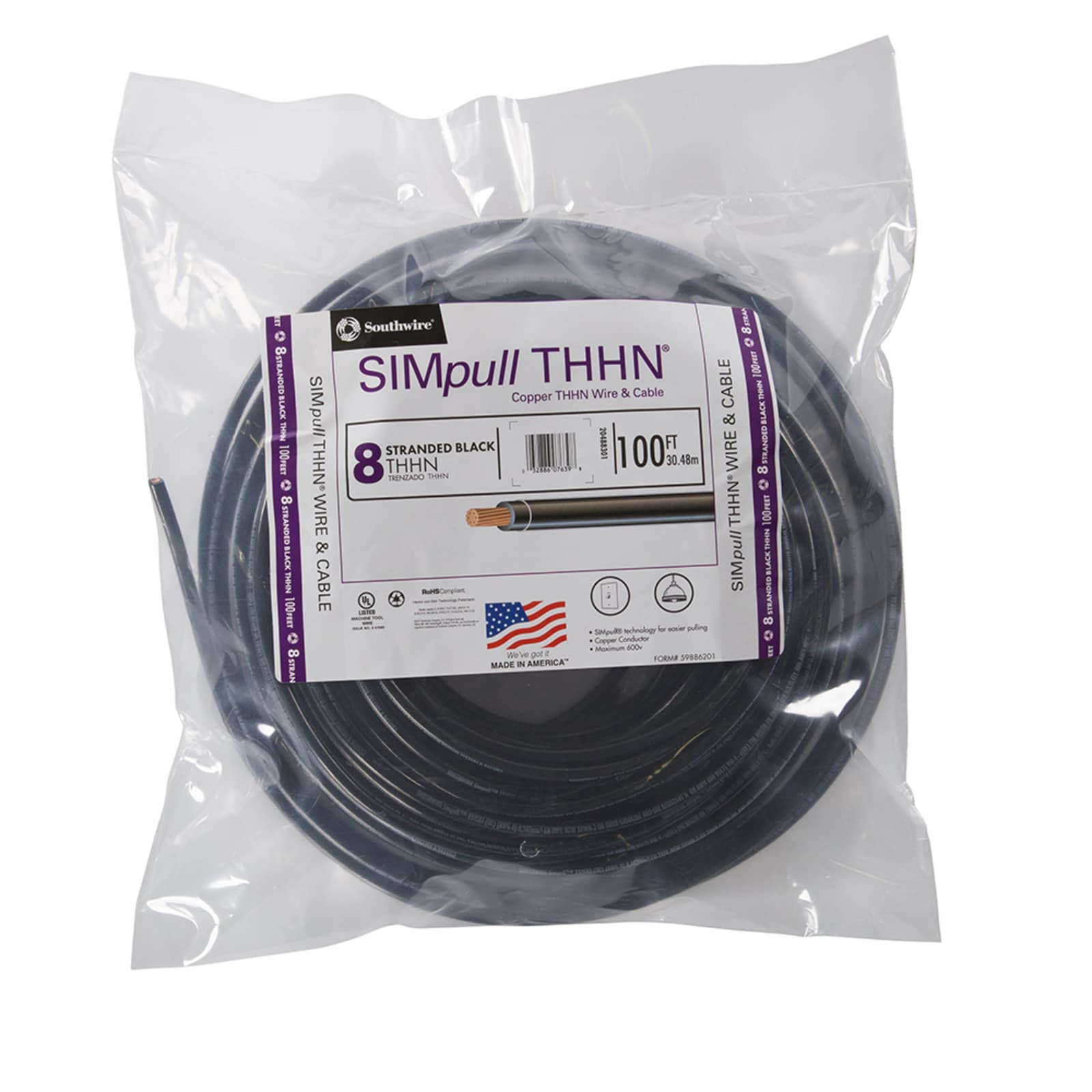 Southwire 20488302 SIMpull 100-ft 8 -AWG Black Stranded Copper THHN wire ( By-the-roll )